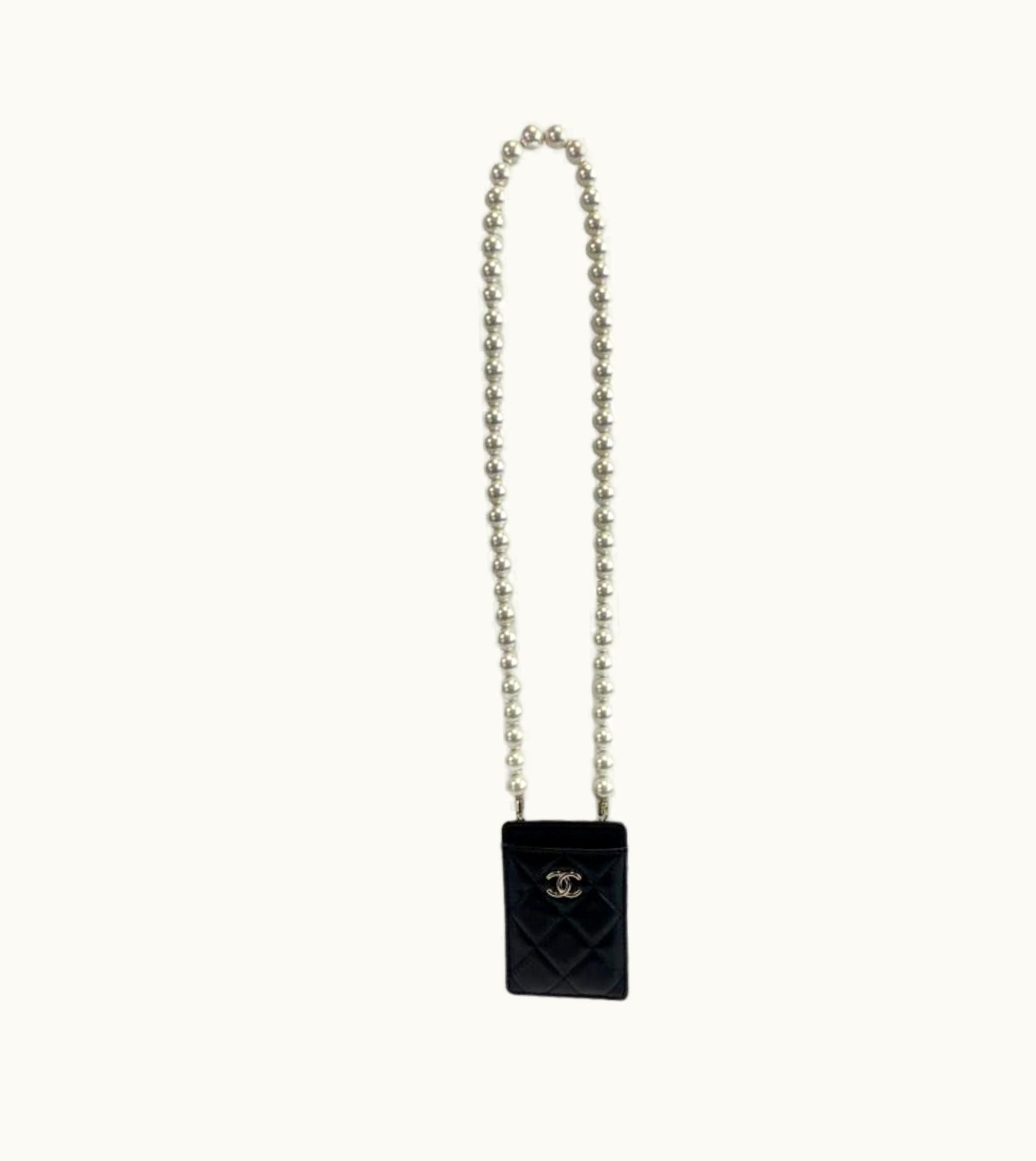 Chanel Chanel - CC Card Holder With Pearl Chain Shoulder Strap