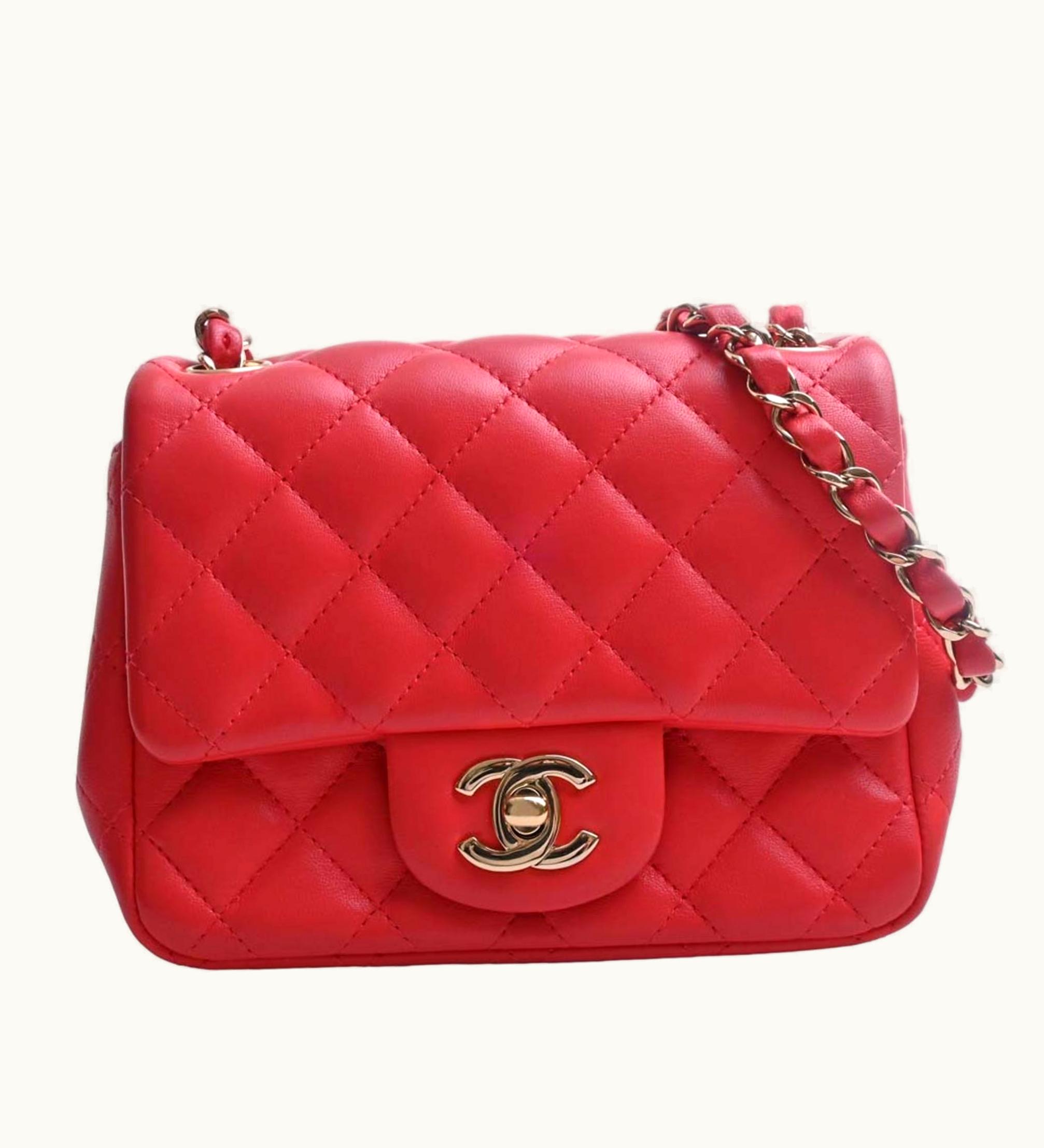 Chanel Chanel Lambskin Mini Matelasse Coco Mark Chain Shoulder Bag Red Ladies