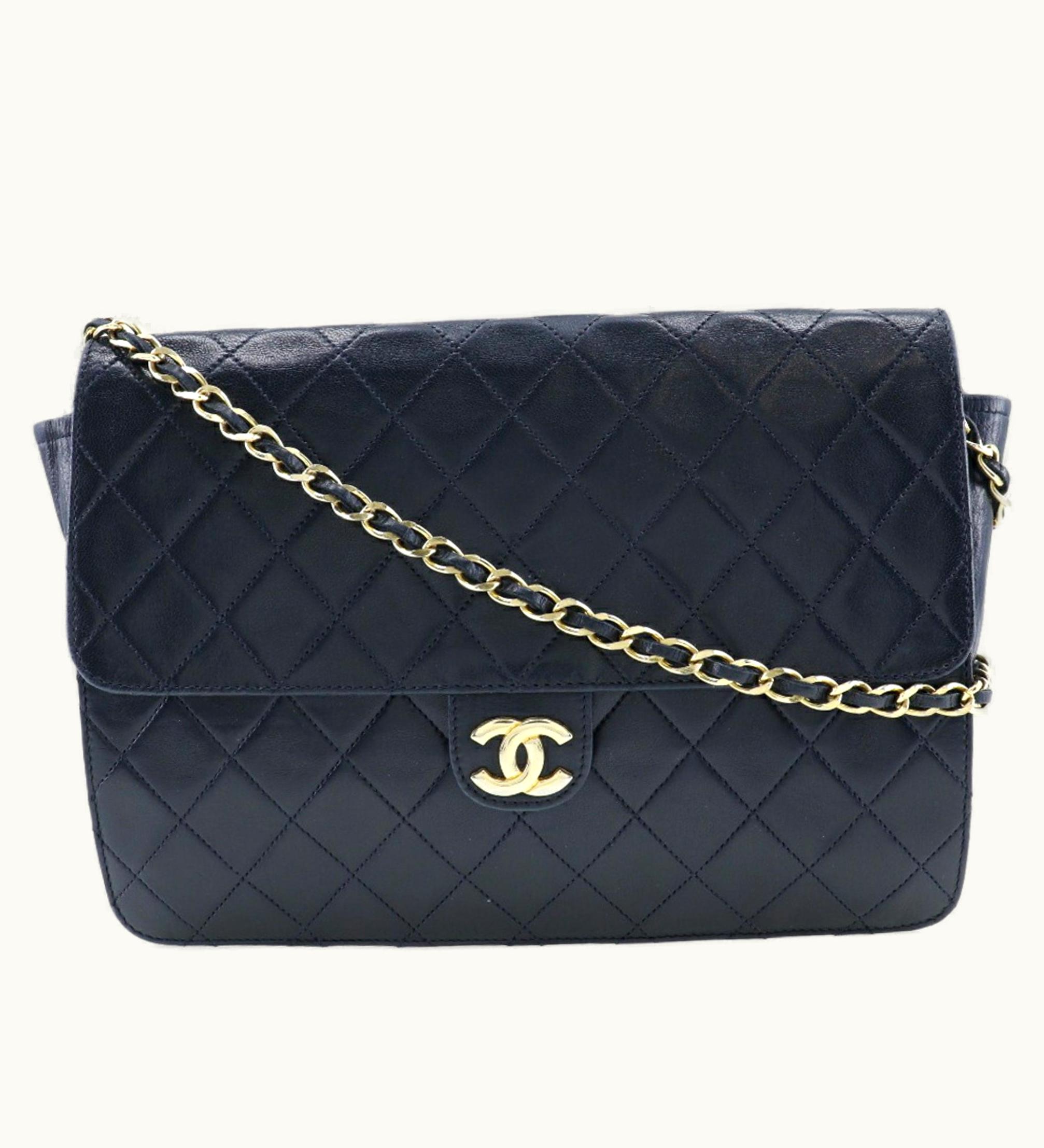 Chanel Chanel Matrasse Shoulder Bag Coco Mark Lambskin Made In France Black/Gold Hardware Snap Button Women's