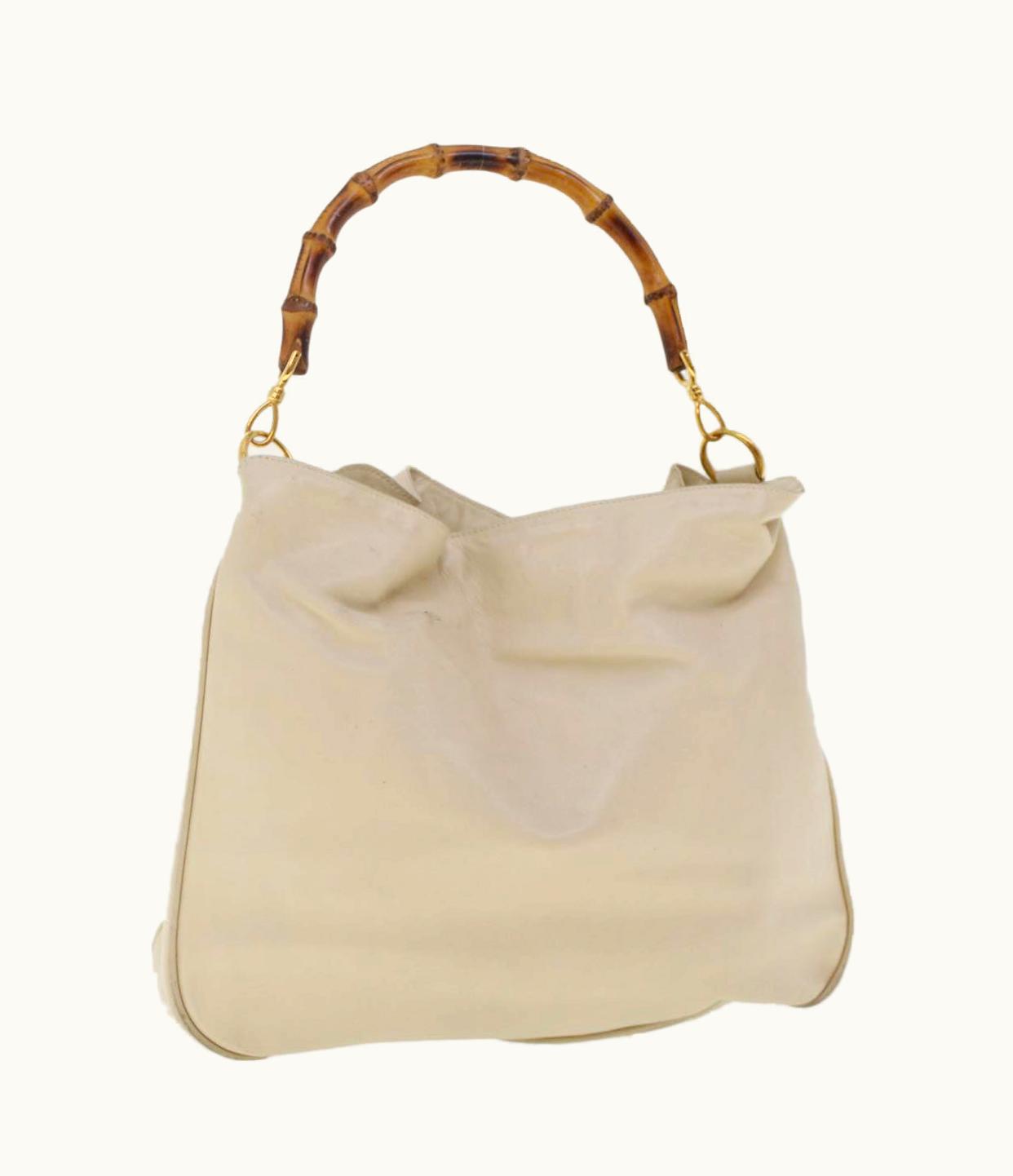 Gucci Gucci Bamboo Shoulder Bag Leather Beige Brown