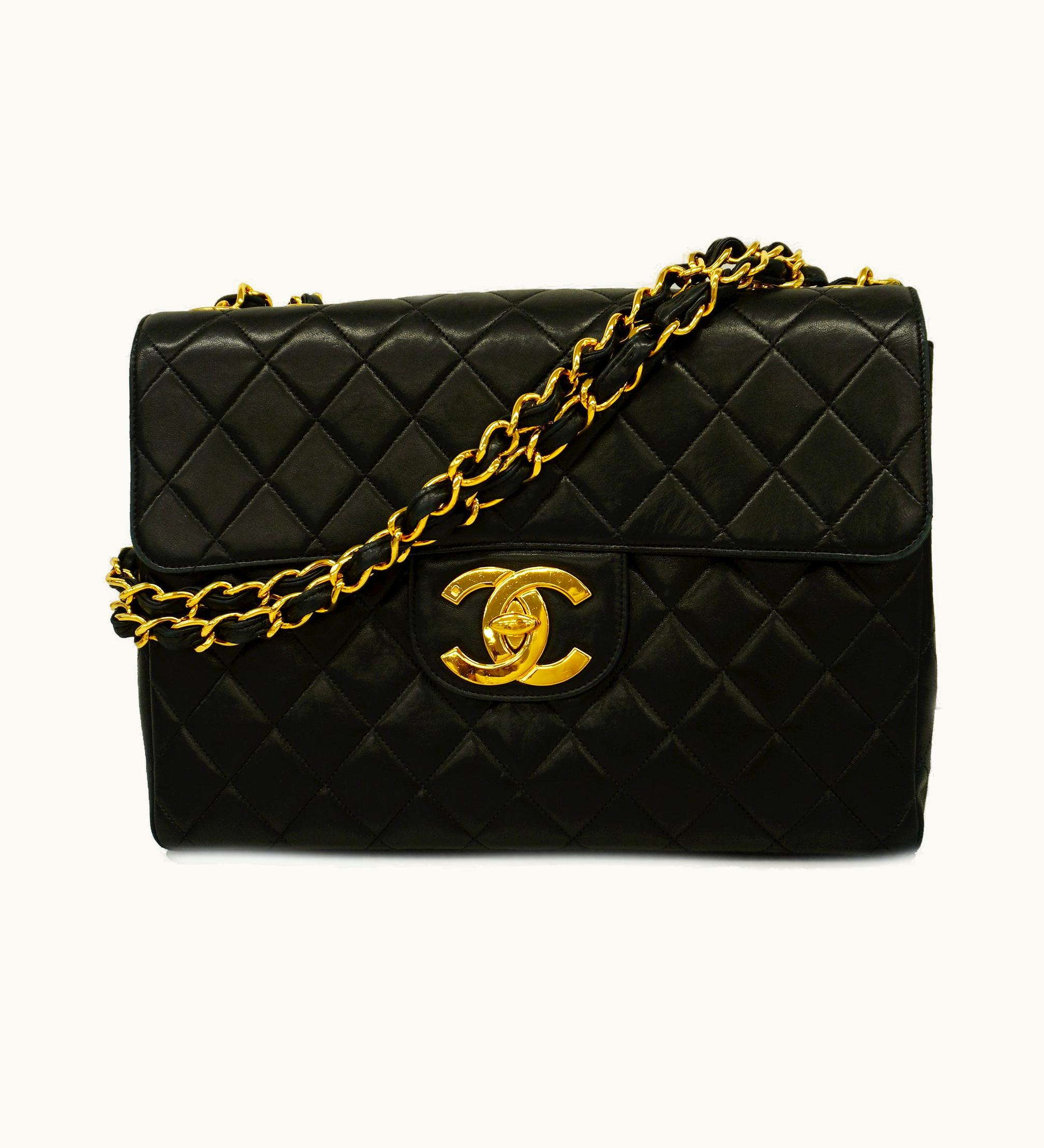 Chanel Chanel Decamatlasse W Chain Lambskin Women's Leather Shoulder Bag Black Gold