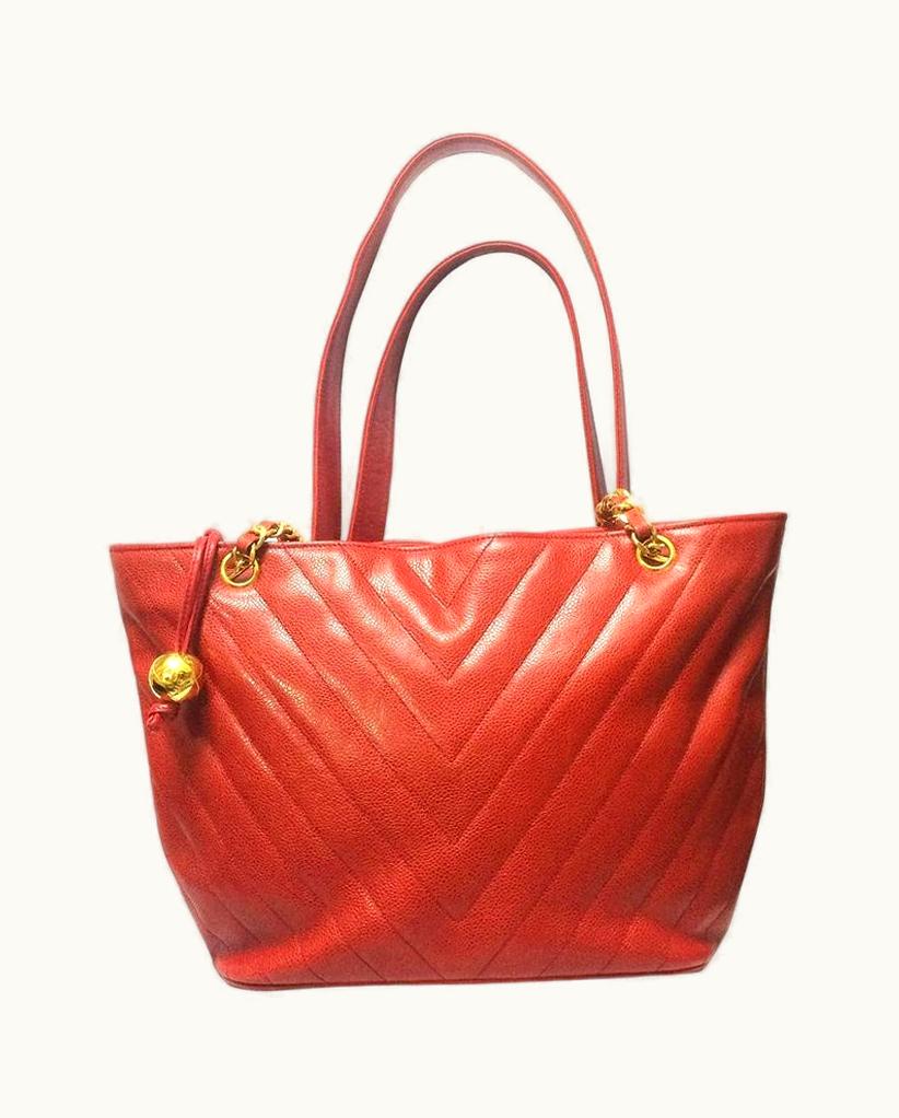 Chanel Chanel Vintage Red Caviarskin V Stitch