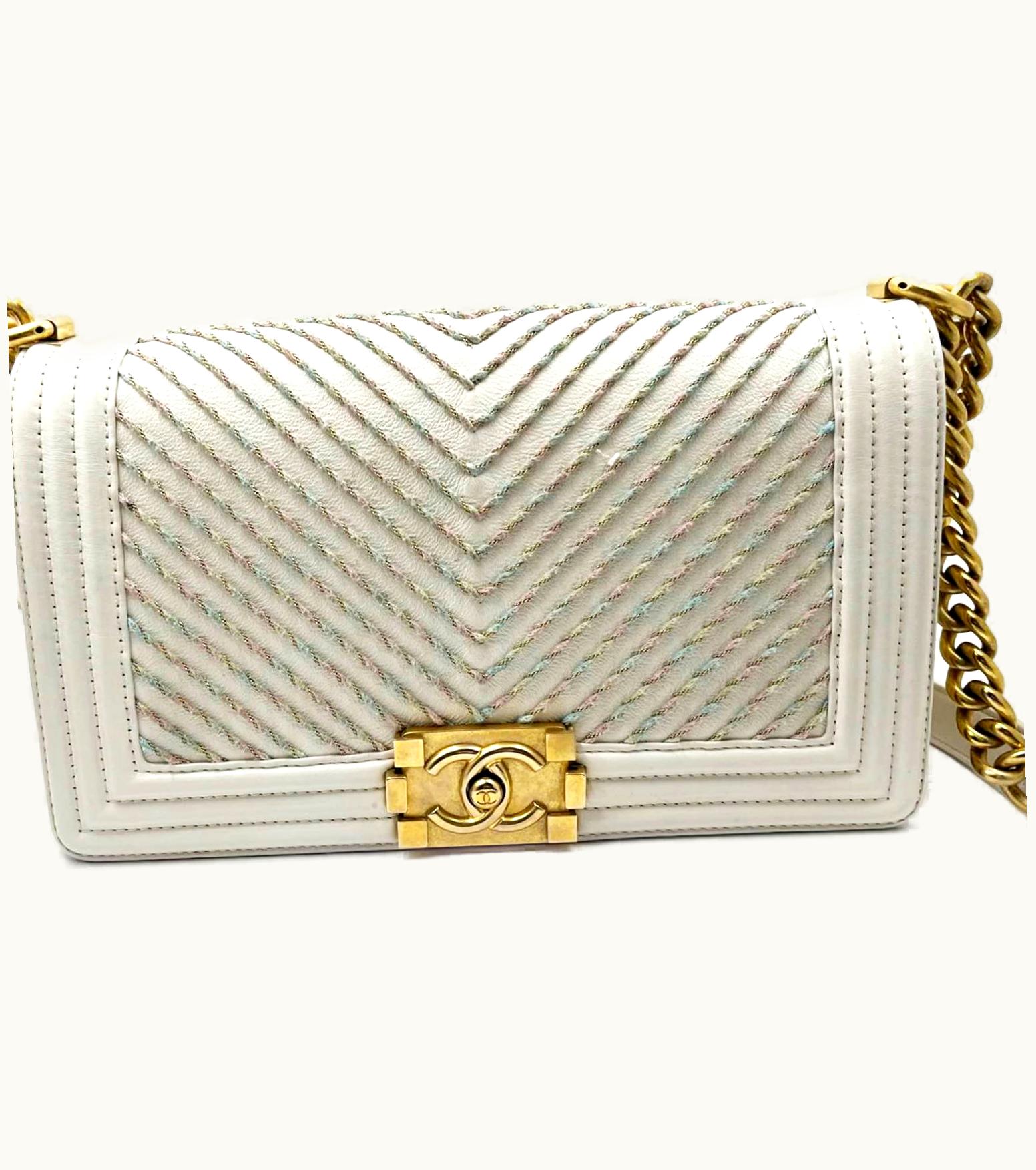 Chanel Chanel Ivory Boy Pink Stitching Chevron Crossbody Bag