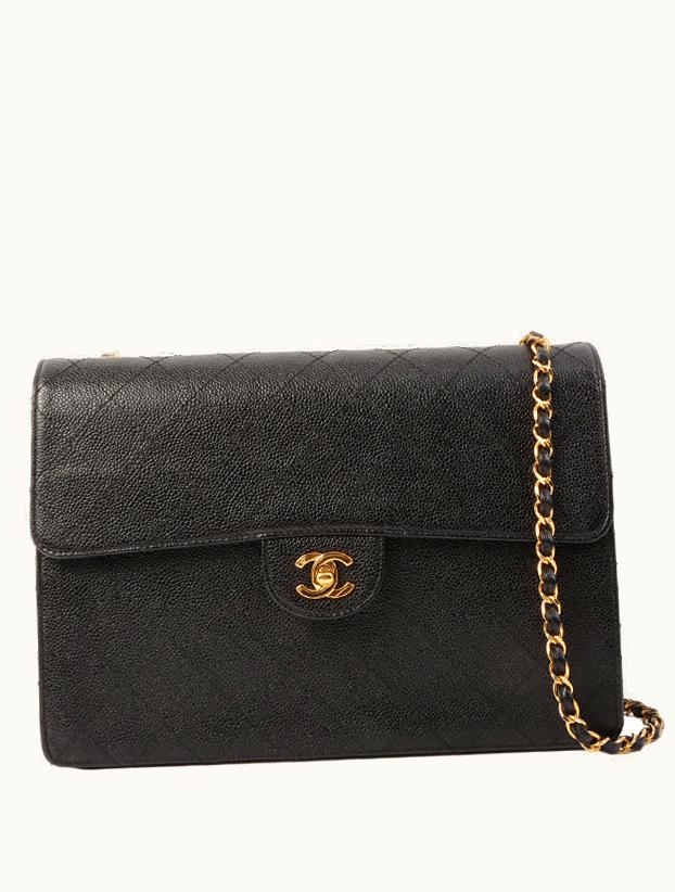 Chanel Chanel Around 1998 Made Caviar Skin Classic Flap Chain Bag Black