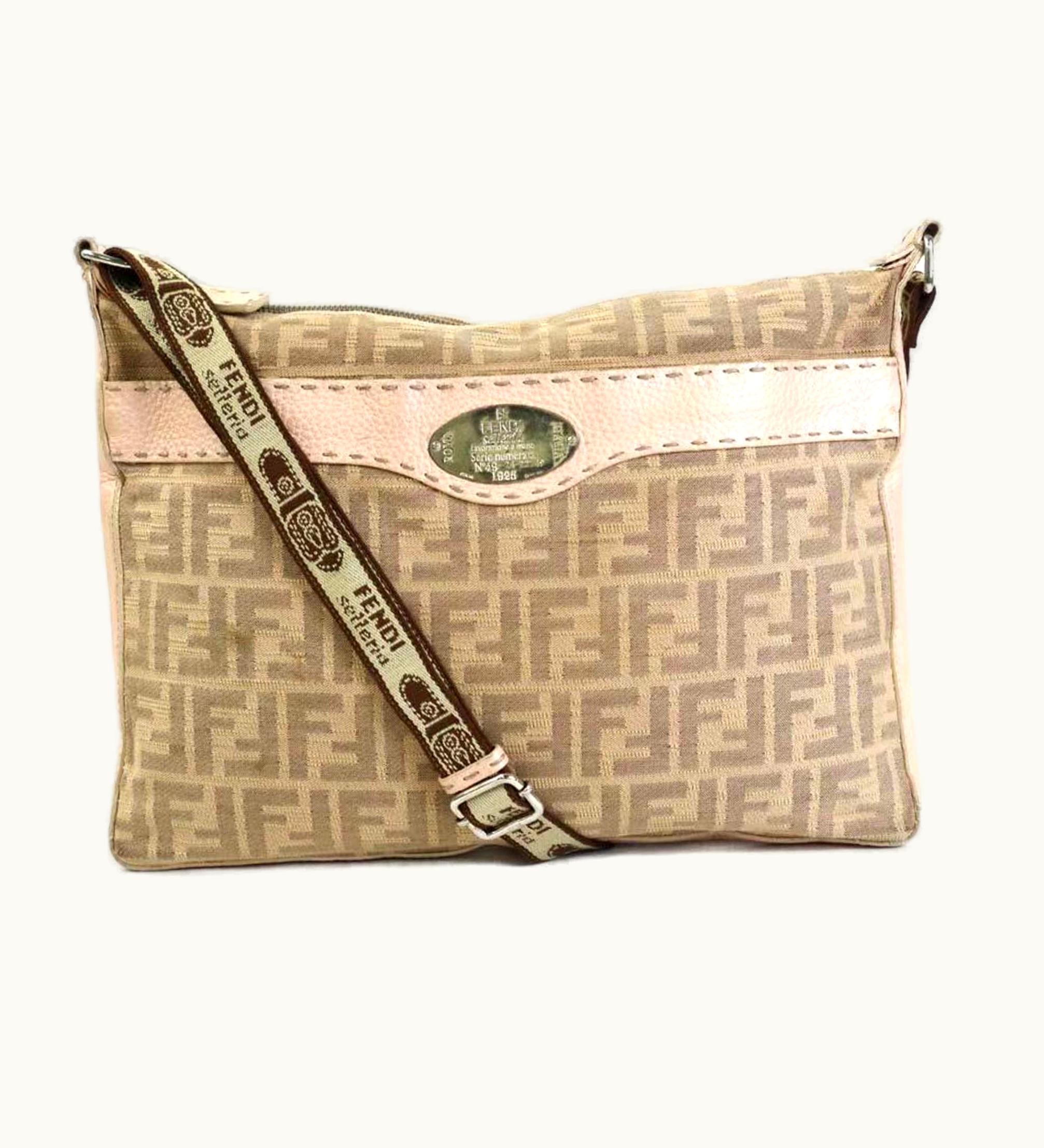 Fendi Fendi Crossbody Shoulder Bag Zucca Canvas/Leather Beige/Light Pink Ladies