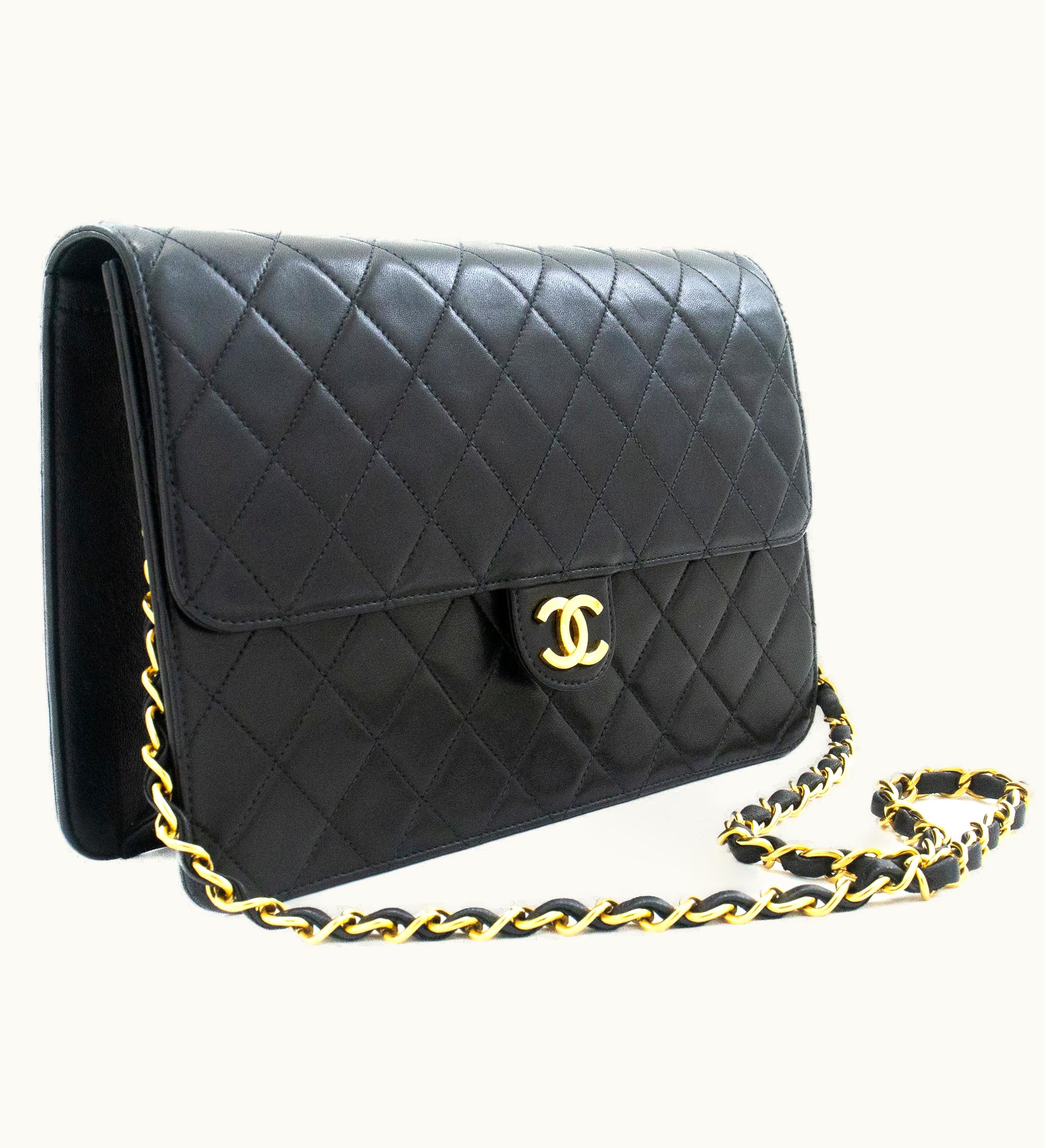 Chanel Chanel Vintage Classic Chain Shoulder Bag Clutch in Black Lambskin