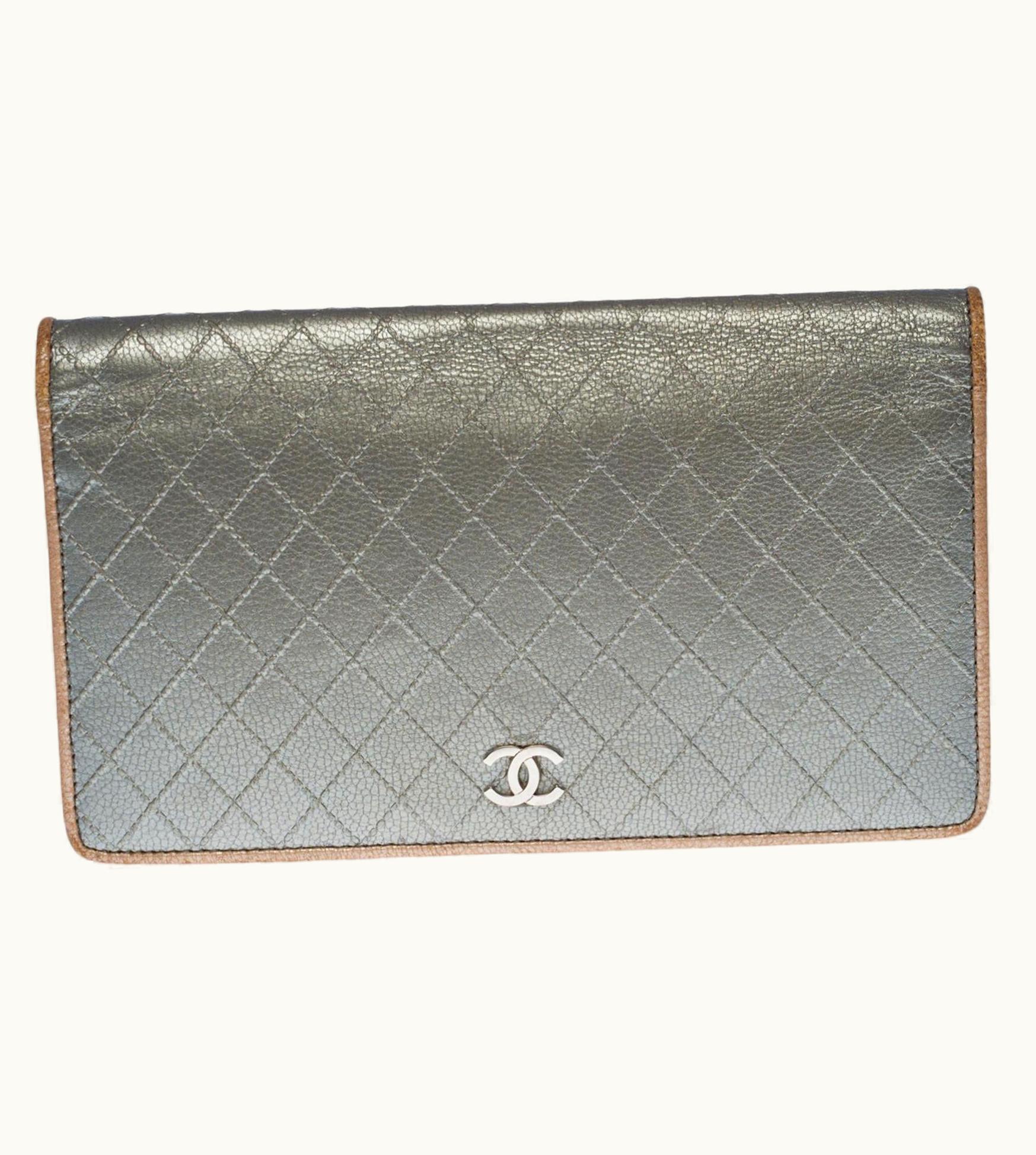 Chanel Chanel Flap Wallet In Metallic Silver Lambskin Leather And Gold-Tone Interior