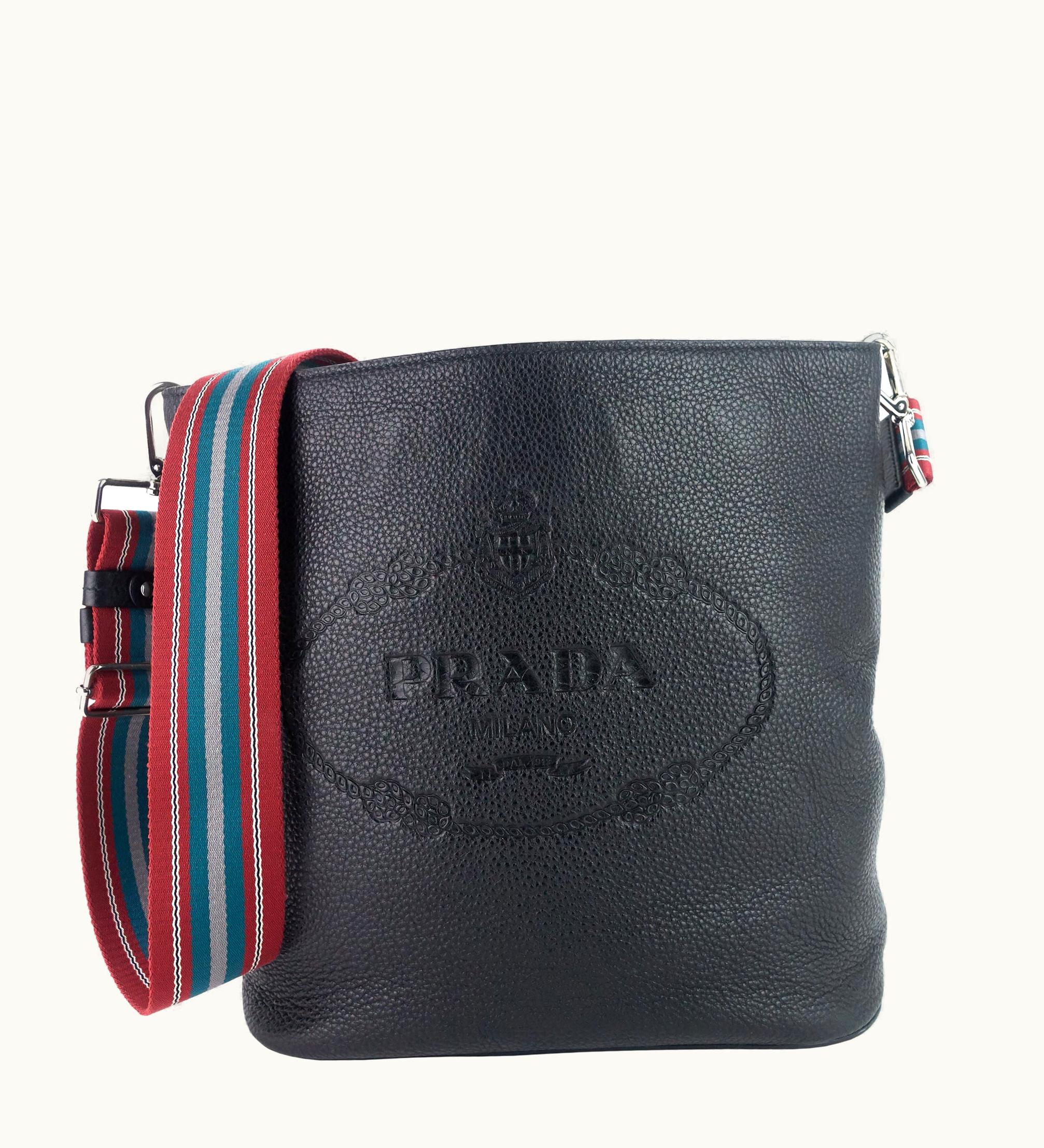 Prada Prada Phenix Vitello Leather Striped Strap Bucket Bag