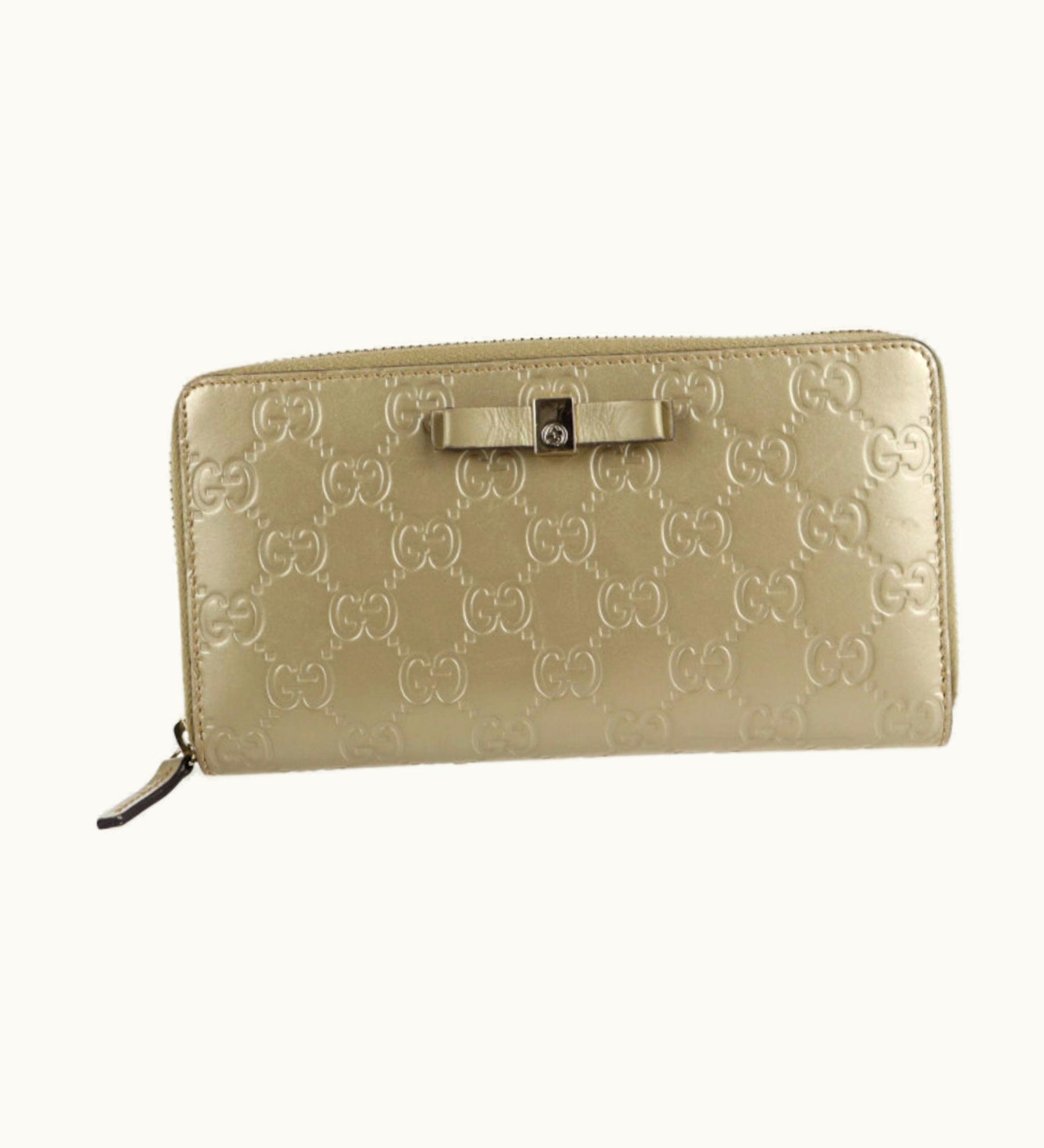 Gucci Gucci Sima Long Wallet 388680 Leather Champagne Gold Ribbon