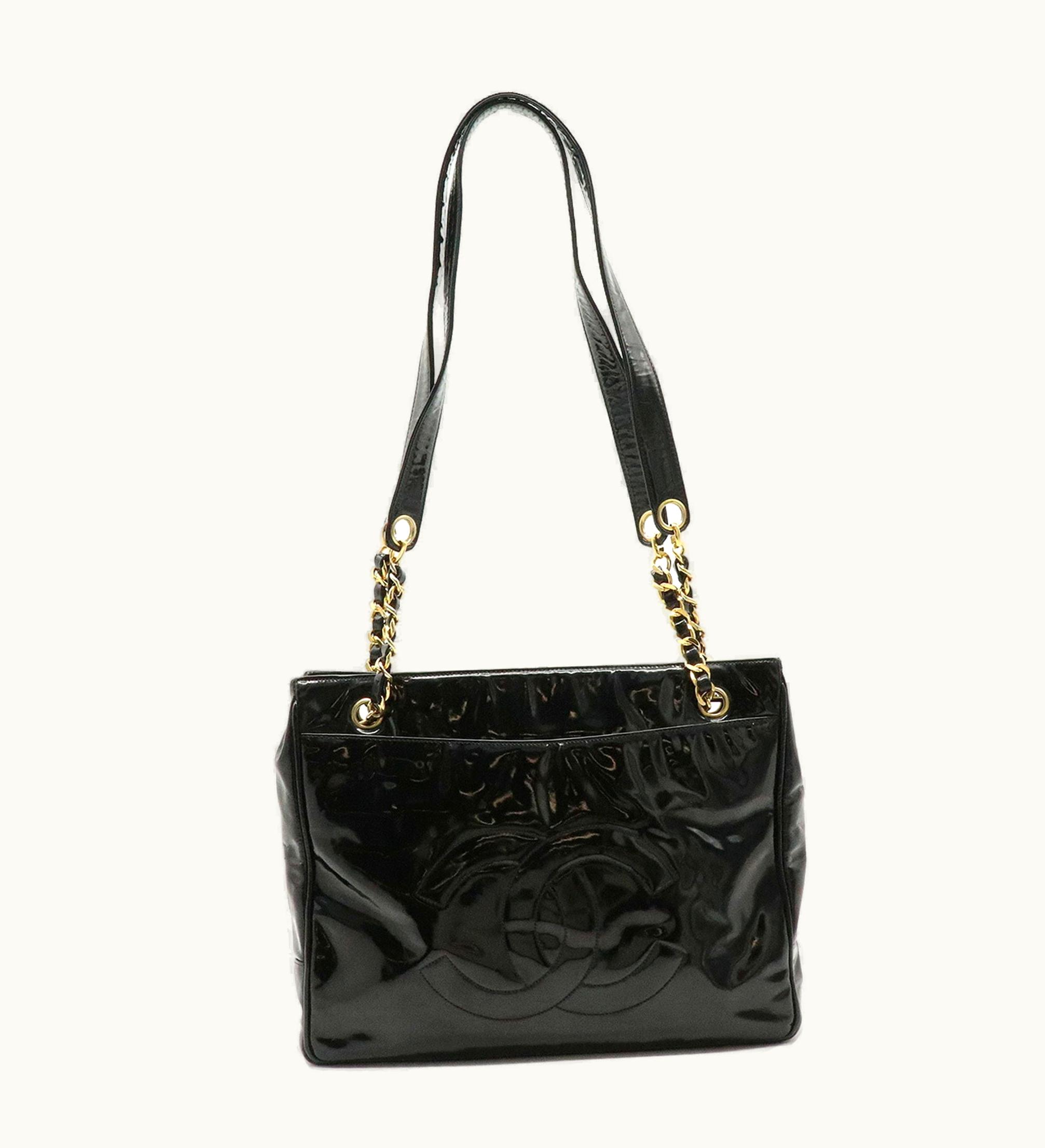Chanel Chanel Here Mark Chain Shoulder Bag Tote Enamel Patent Leather Black