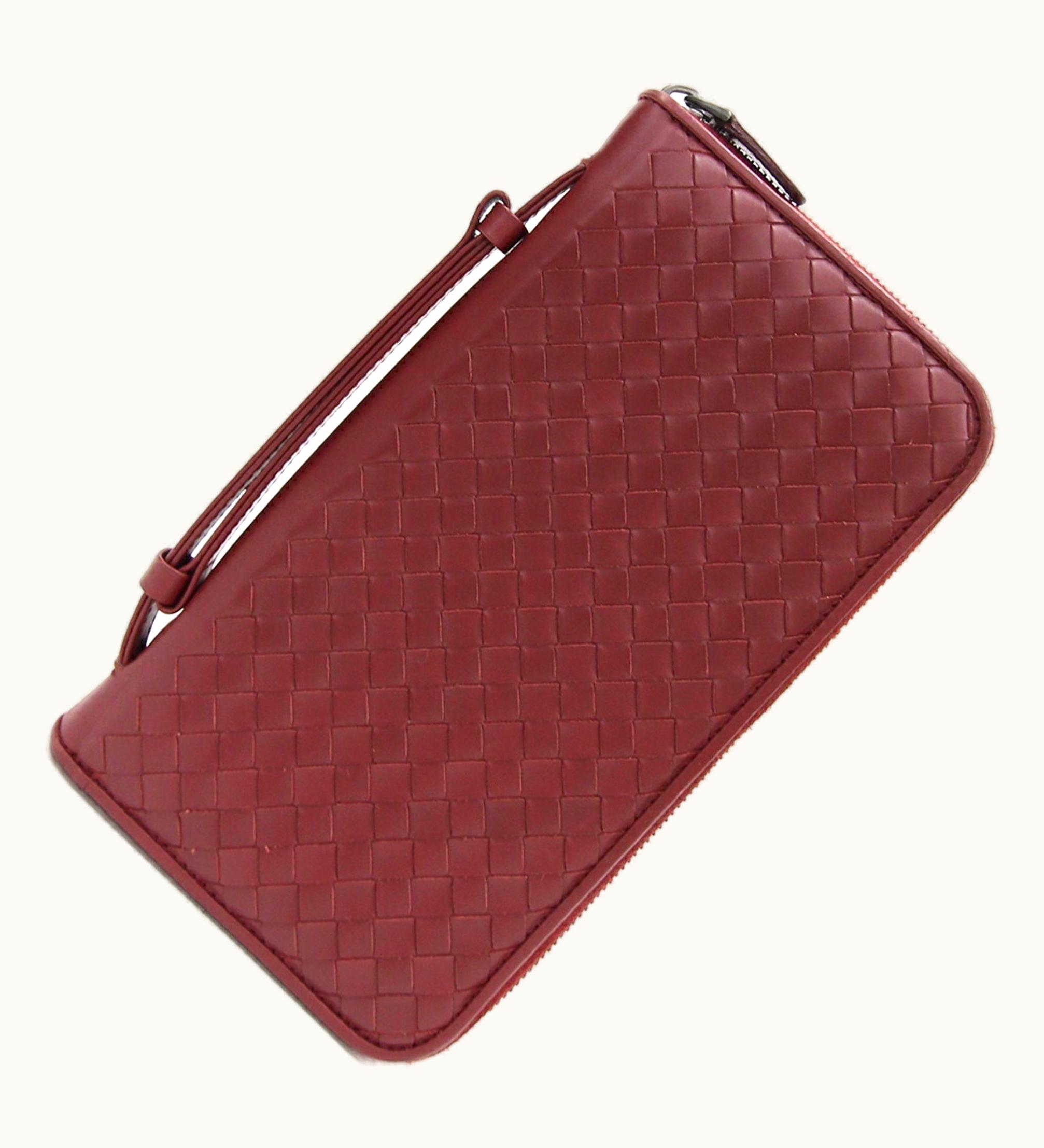 Bottega Veneta Bottega Veneta Case Intrecciato 169730 Bordeaux Leather Round Organizer Men's