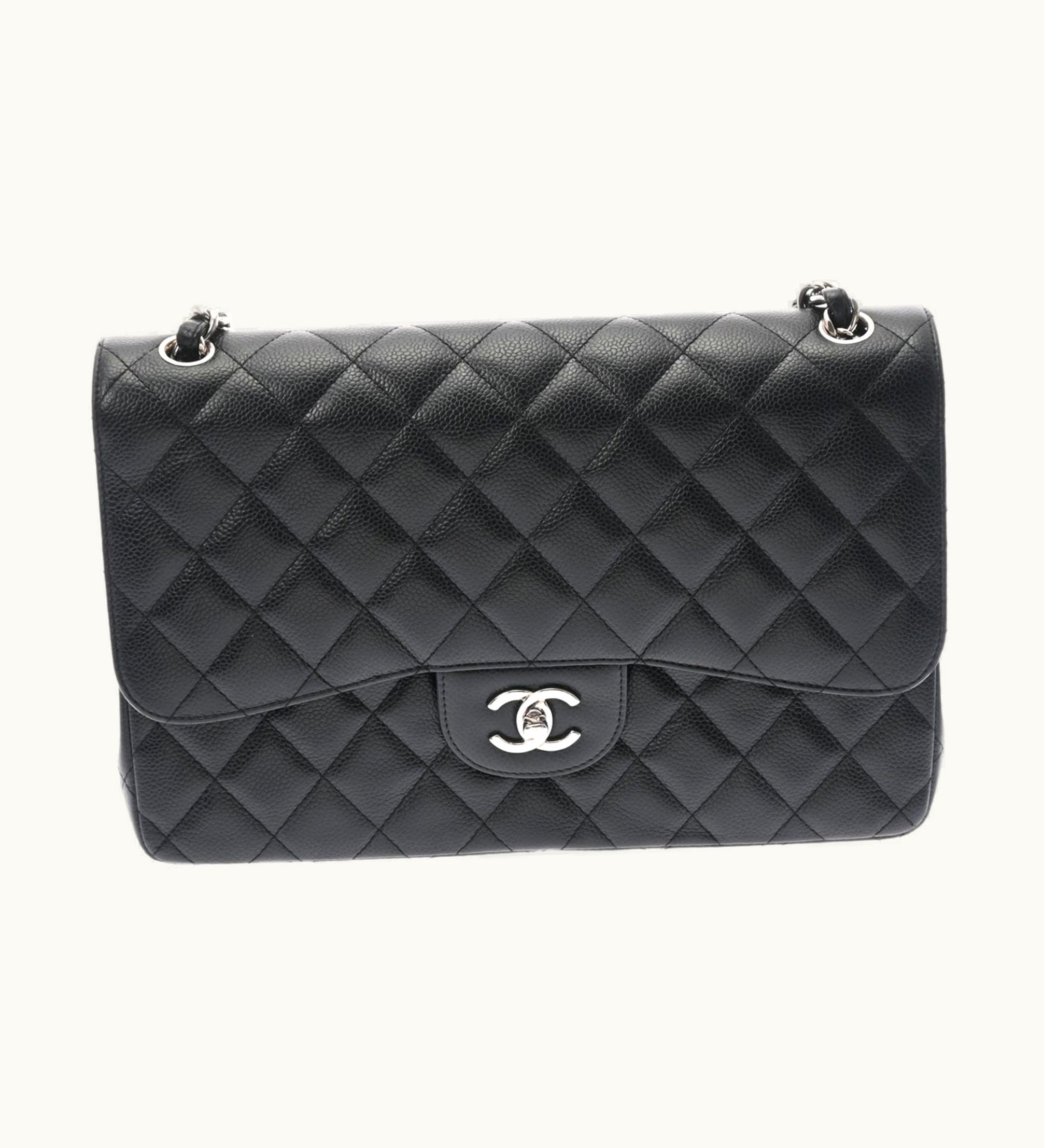 Chanel Chanel Matelasse Double Flap 30 Black Ladies Caviar Skin Shoulder Bag