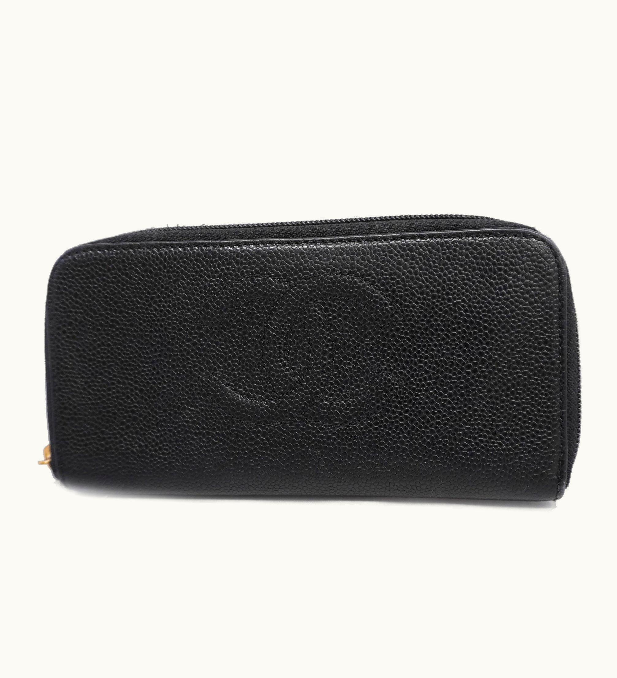 Chanel Chanel Gold Hardware Women's Caviar Leather Long Wallet Black