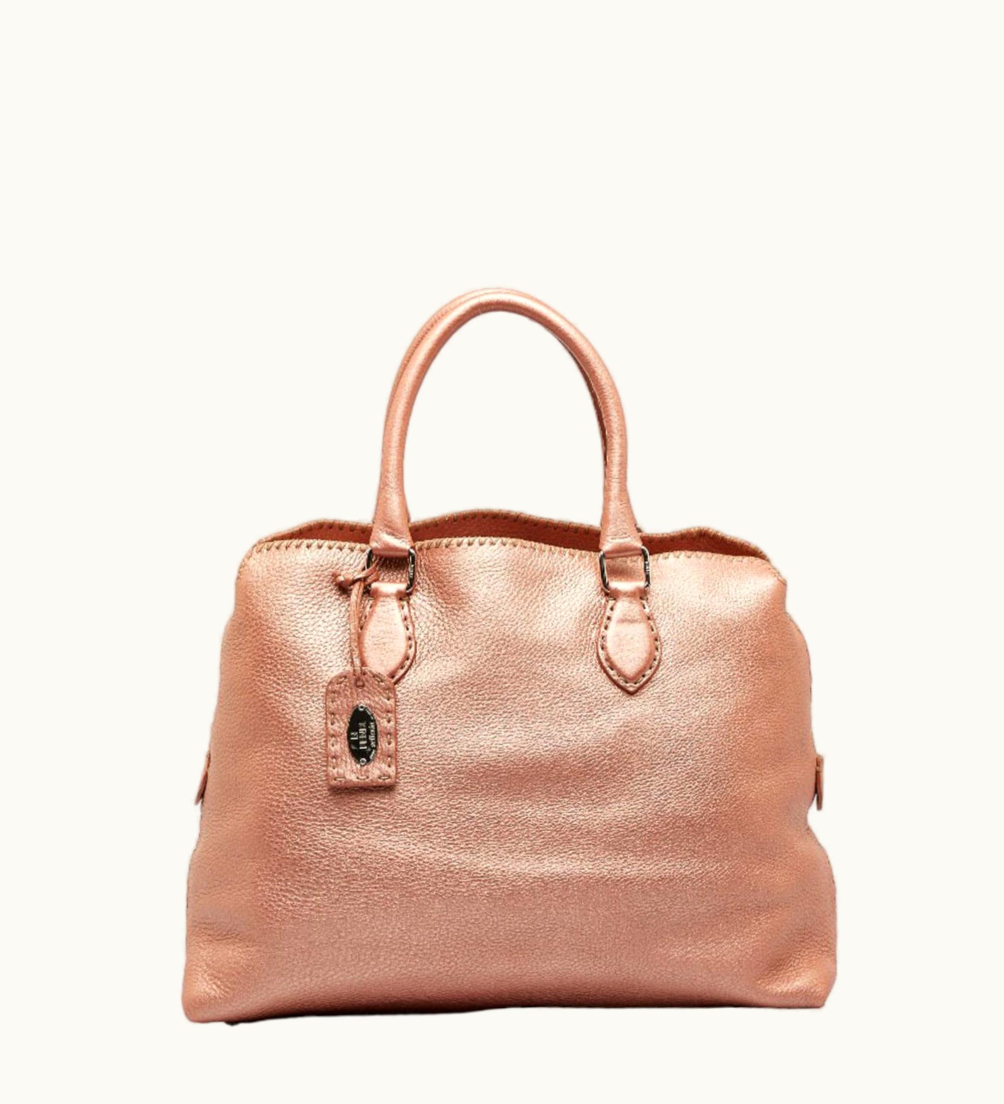 Fendi Fendi Selleria Handbag Tote Bag Champagne Pink Leather Women's
