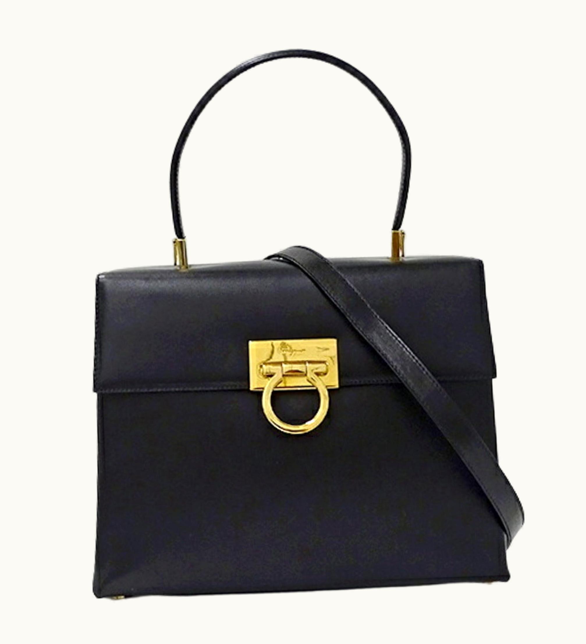 Salvatore Ferragamo Salvatore Ferragamo Bag Ladies Handbag Shoulder 2Way Gancini Leather Black