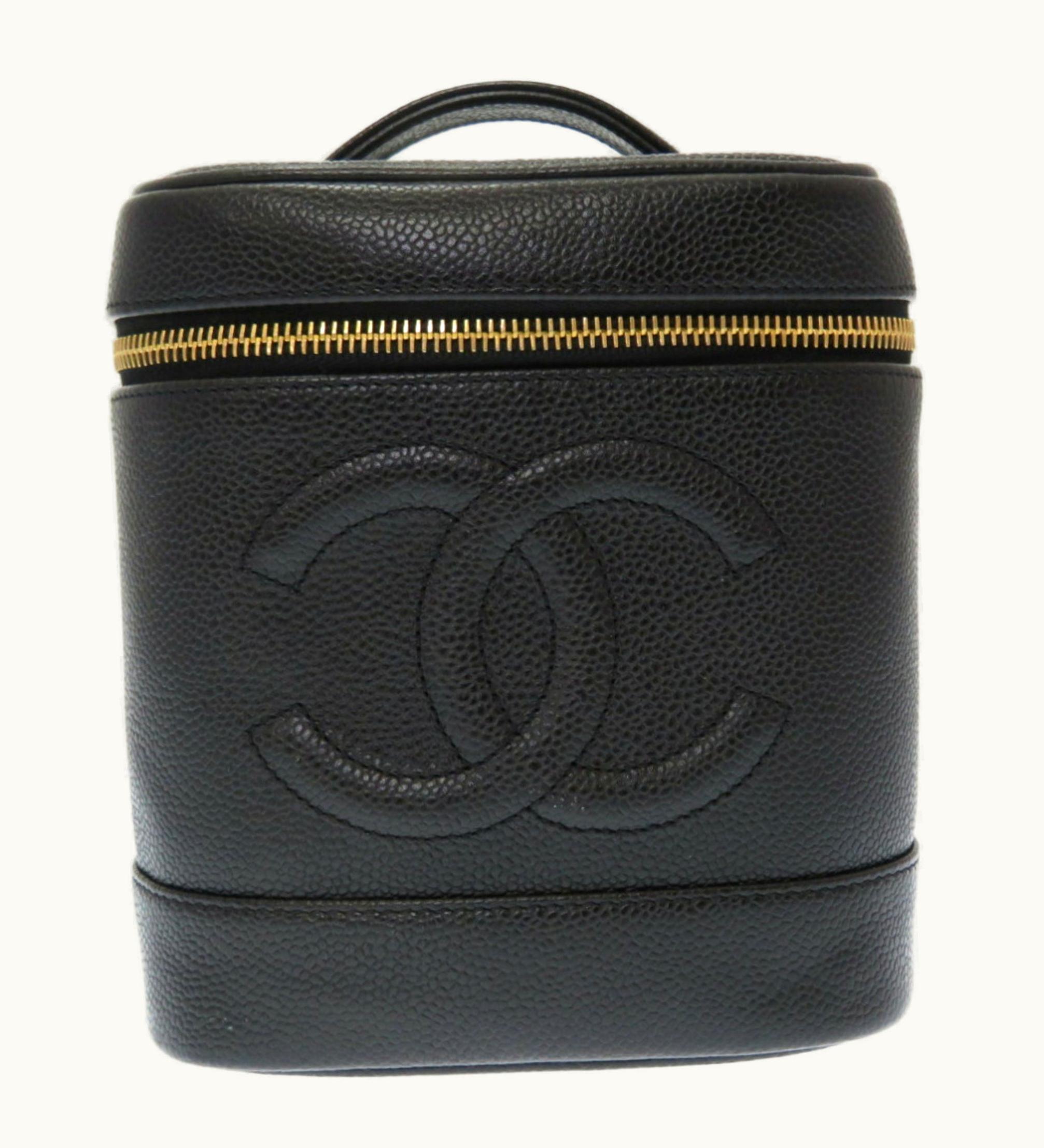 Chanel Chanel Vanity Bag Caviar Skin Coco Mark Handbag Black 0046Chanel