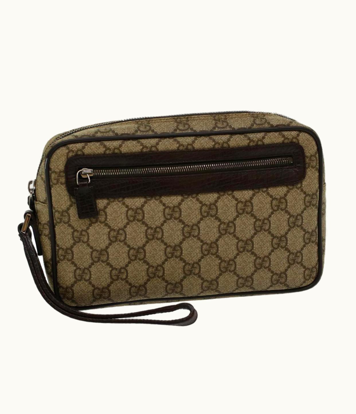 Gucci Gucci GG Canvas Clutch Bag Pvc Leather Beige 73956