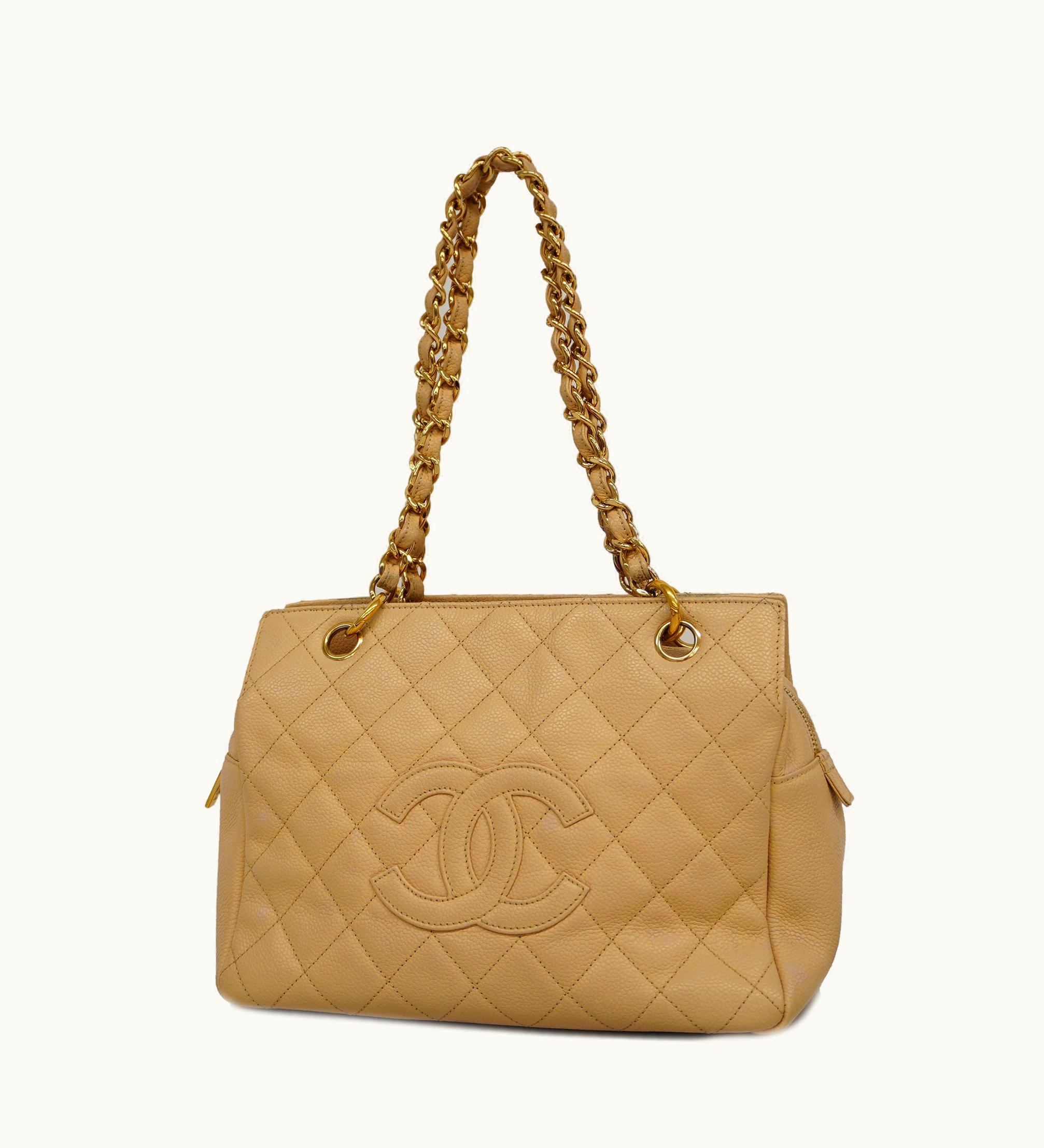 Chanel Chanel Matelasse Chain Shoulder Women's Caviar Leather Shoulder Bag Beige