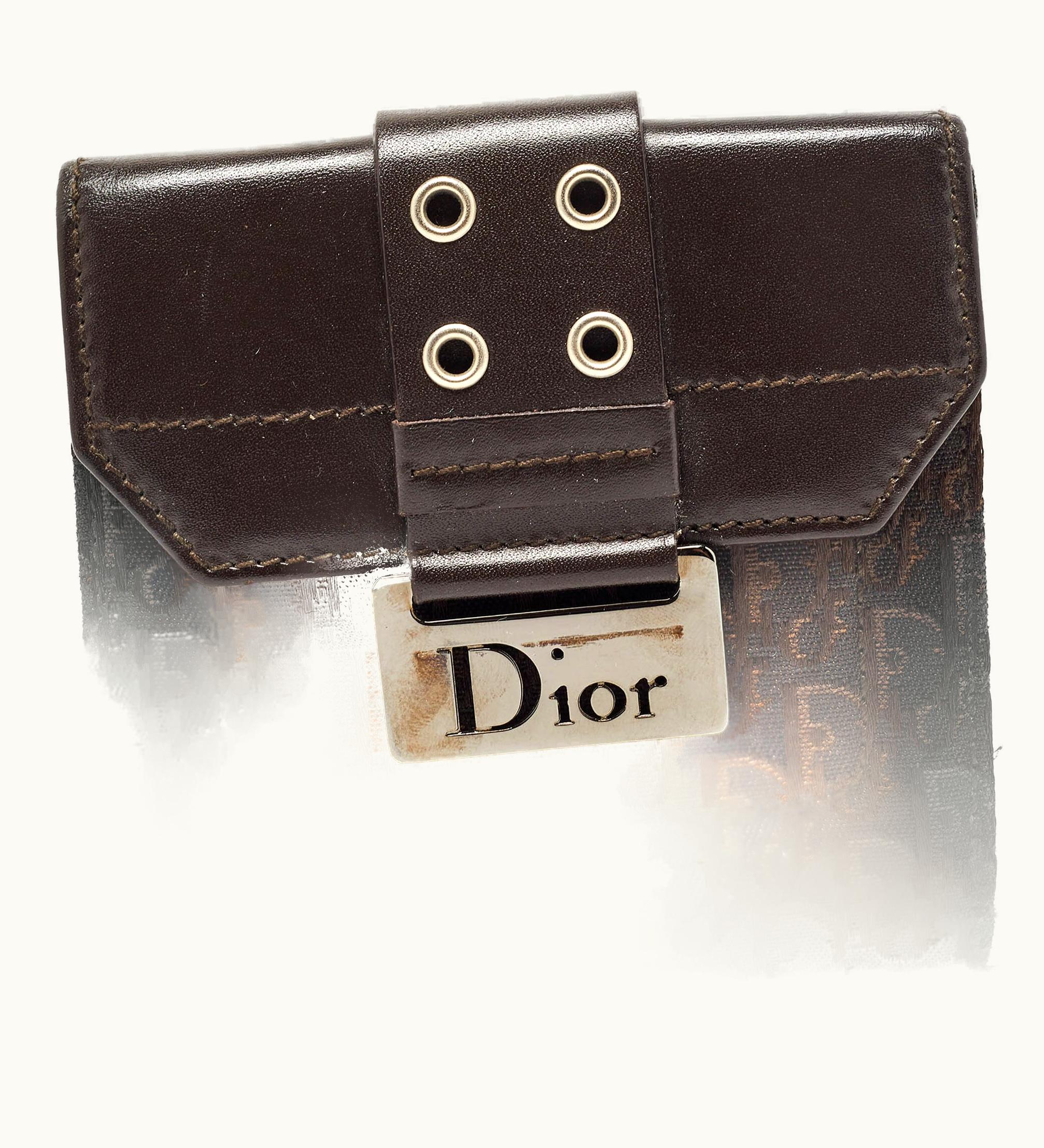 Dior Dior Dark Brown Oblique Canvas And Leather Street Chic Compact Wallet