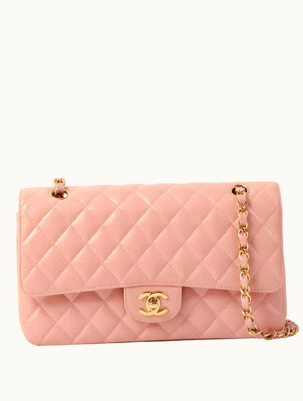 Chanel Chanel Around 2003 Made Caviar Skin Classic Flap Chain Bag 25Cm Pink