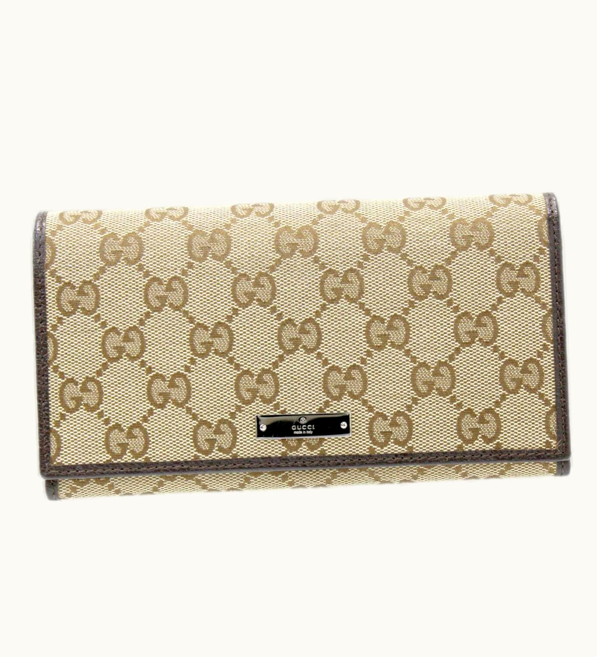 Gucci Gucci GG Canvas Metal Plate Long Wallet 244946 Beige X Brown Men's Women's