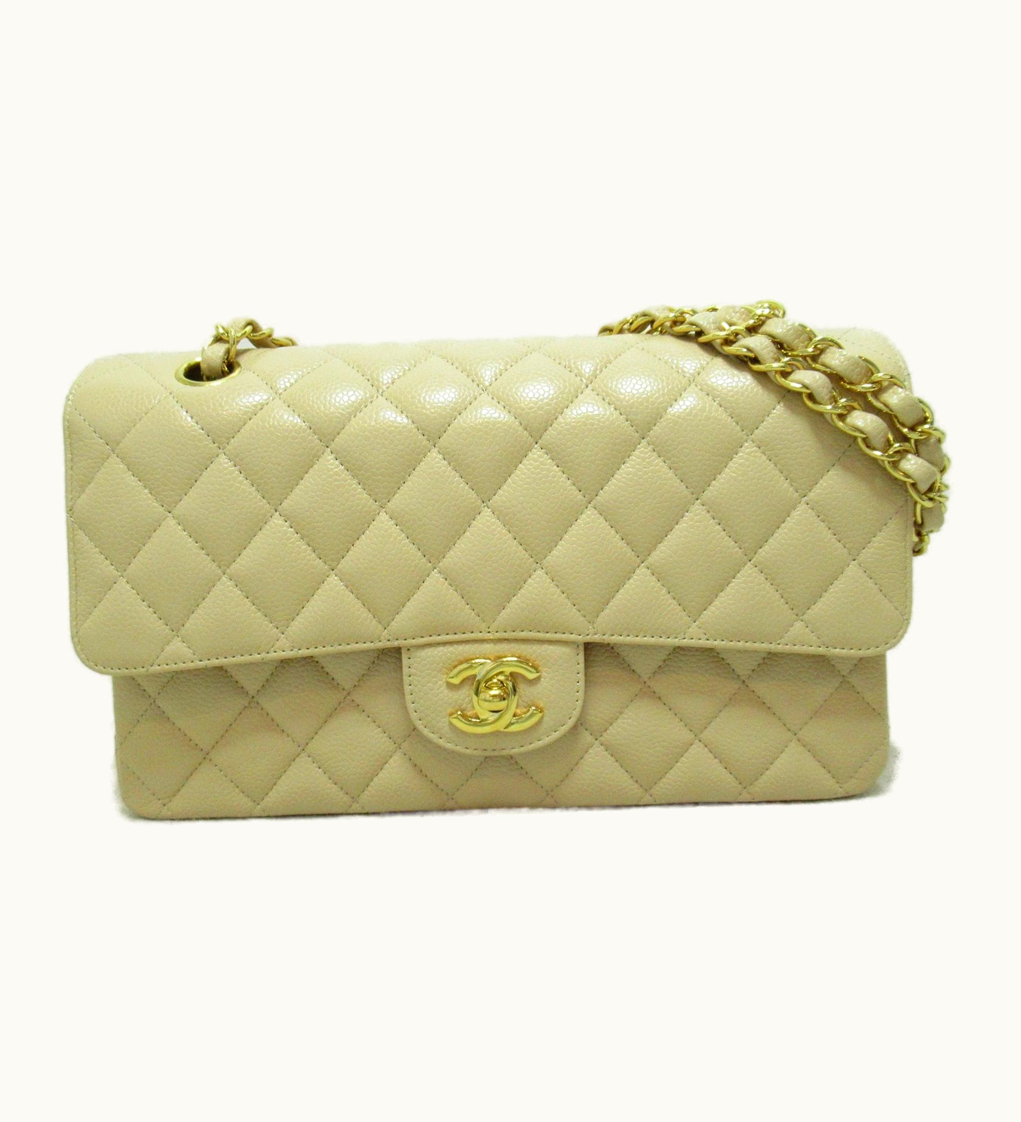 Chanel Chanel Matelassewflap Chain Shoulder-Bag Beige Caviar Skin [Grained Calf] A01112