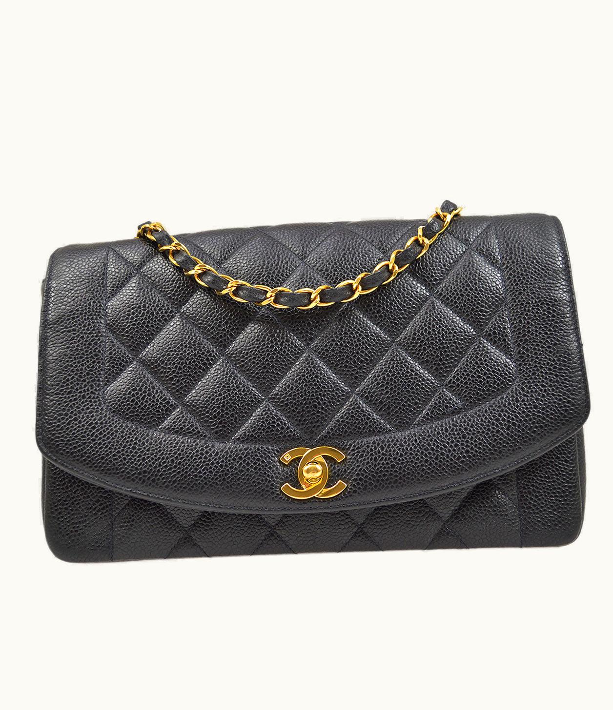 Chanel Chanel 1994-1996 Diana Flap Medium Black Caviar 73182