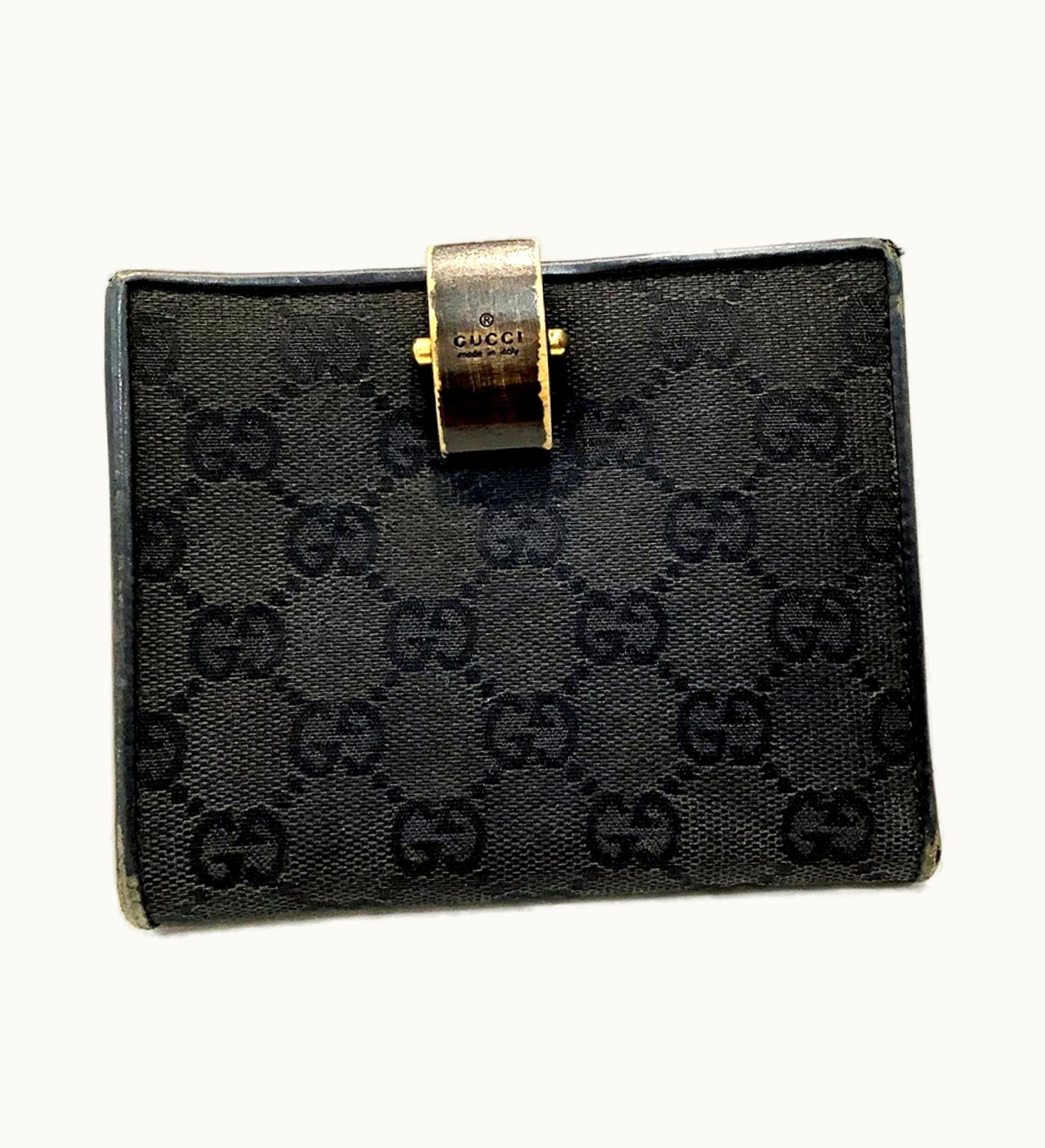 Gucci Gucci [] Wood Clasp Wgg Canvas Wallet Black GG Pattern 106620/0959