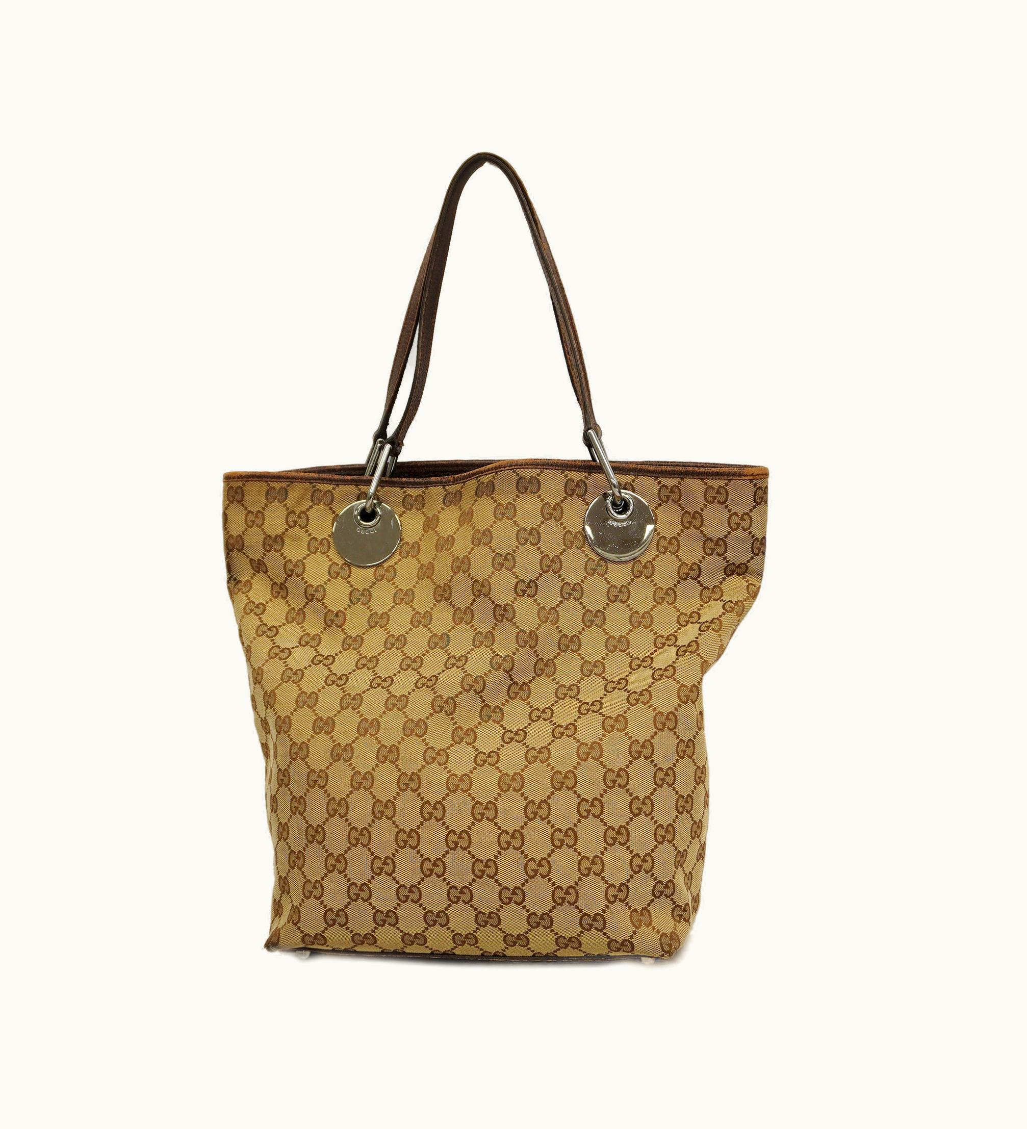 Gucci Gucci GG Canvas Tote Bag 120836 Women's Leather Tote Bag Beige, Brown