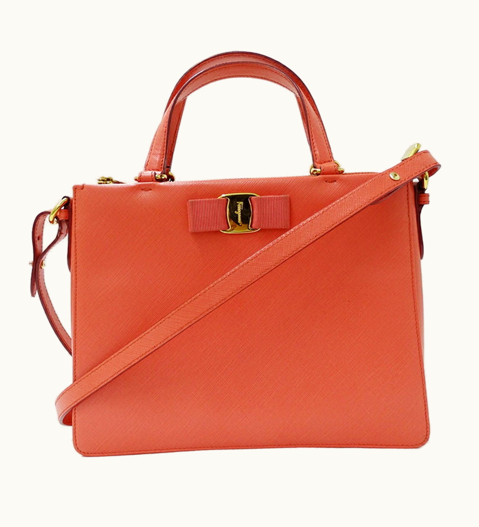 Salvatore Ferragamo Salvatore Ferragamo Bag Women's Vala Ribbon Handbag Shoulder 2Way Leather Coral Pink Orange
