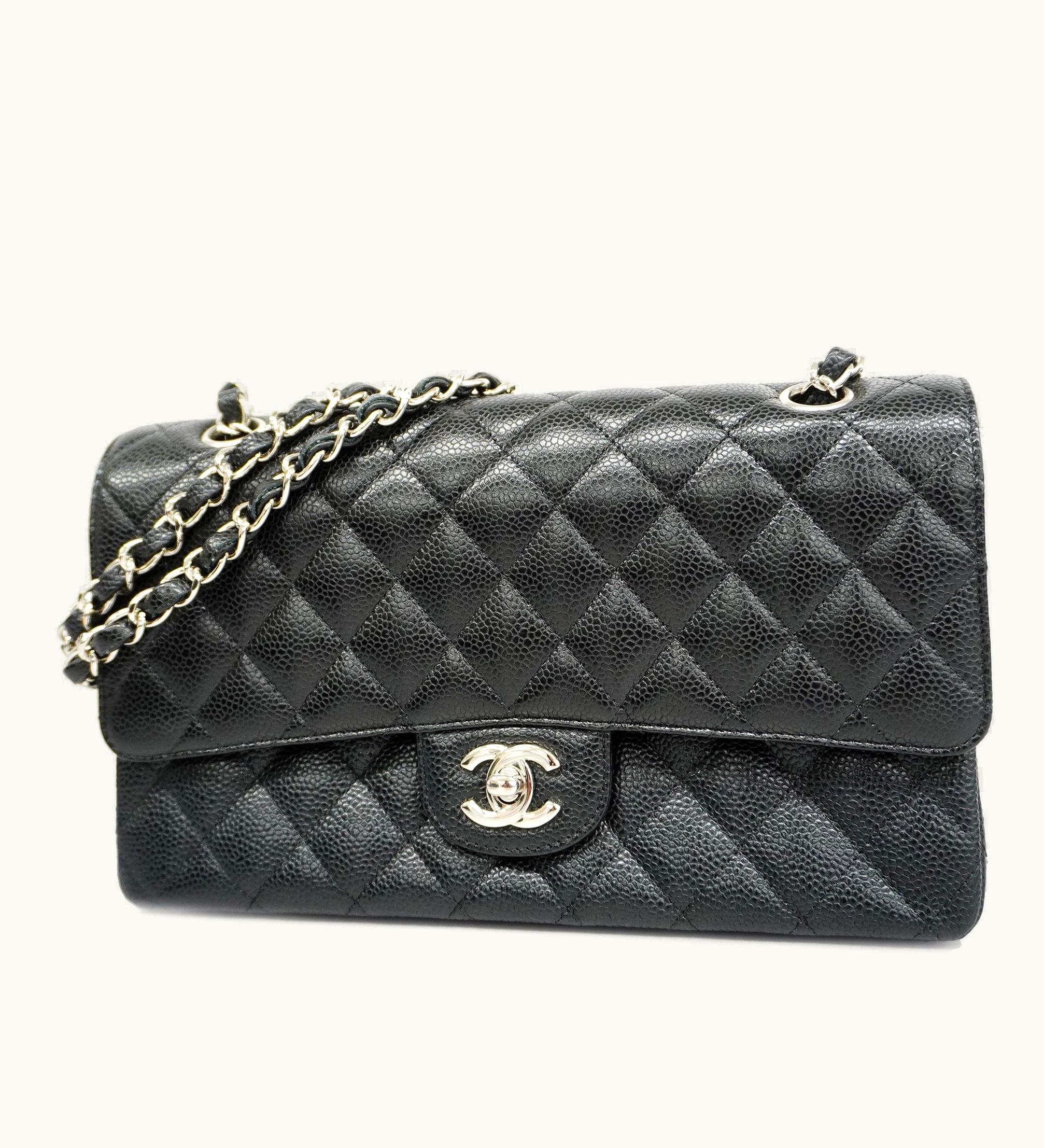 Chanel Chanel Matelasse W Flap W Chain Women's Caviar Leather Shoulder Bag Black
