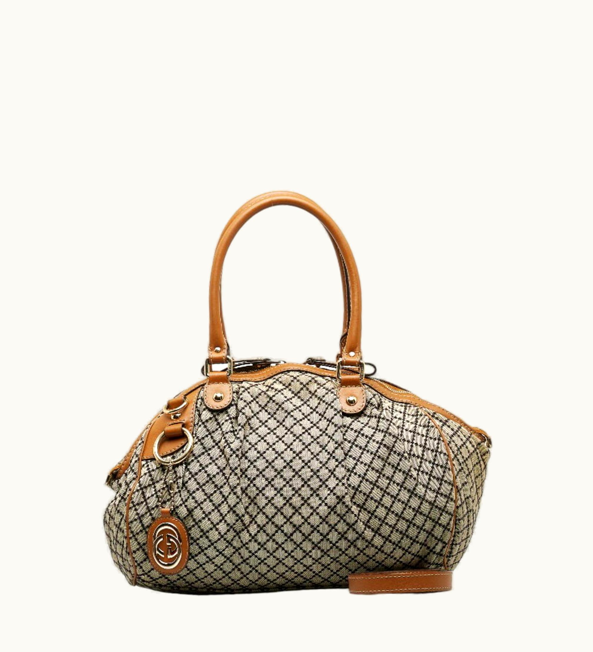 Gucci Gucci Diamante Sookie Handbag Shoulder Bag 2Way 223974 Beige Black Canvas Leather Ladies