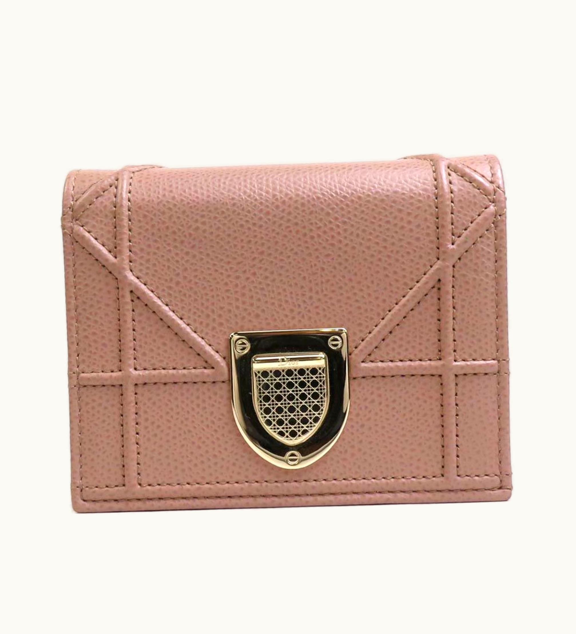 Dior Dior Christian Dior Folio Wallet Diorama Leather Pink Beige Women's