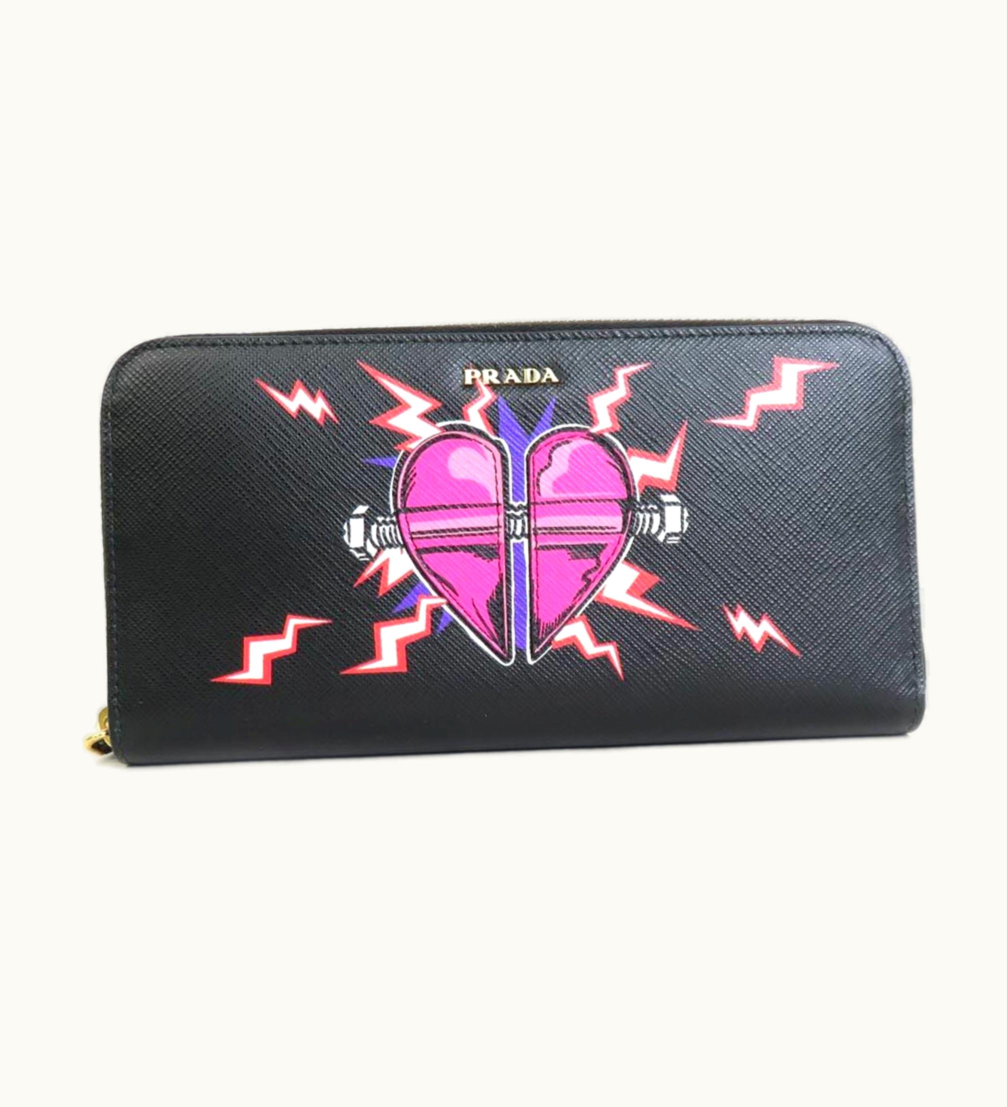 Prada Prada Round Zipper Long Wallet Universal Collaboration Leather Black Unisex 1Ml506 R9605F