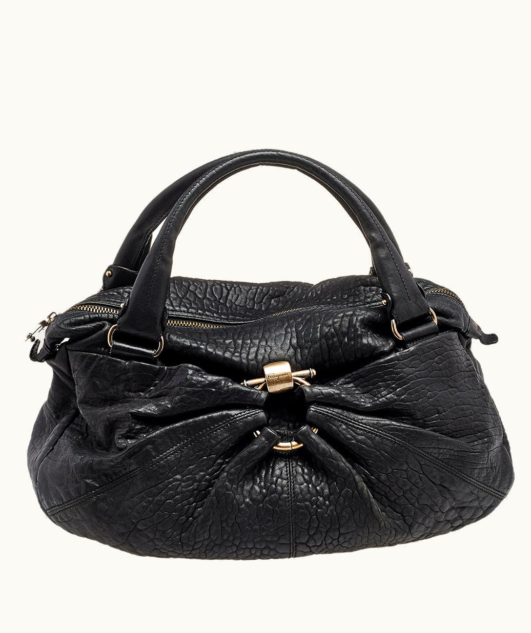 Salvatore Ferragamo Salvatore Ferragamo Black Leather Gancini Hobo