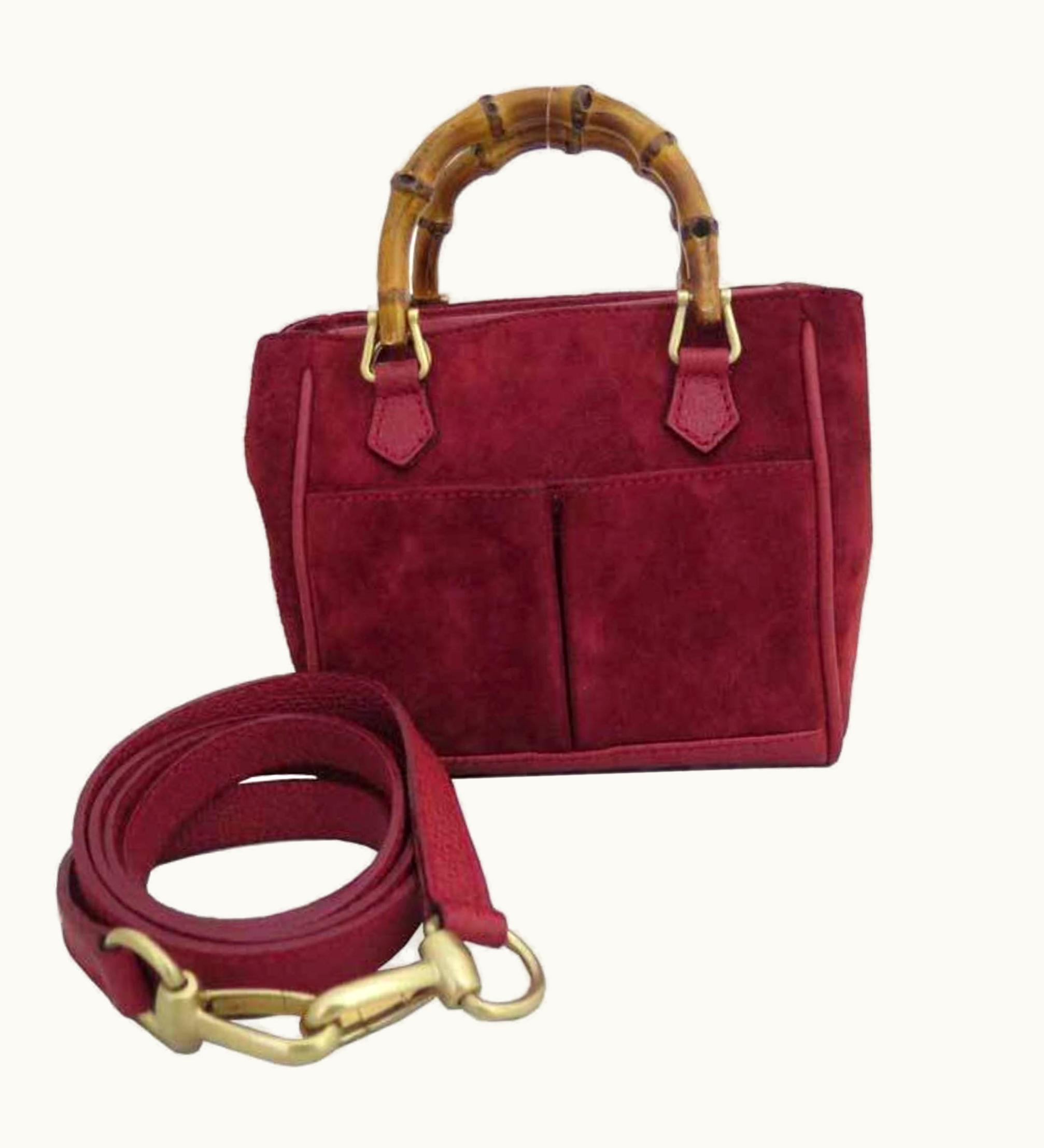 Gucci Gucci 2Way Bag Bamboo Red Suede Leather Mini Handbag Shoulder Ladies