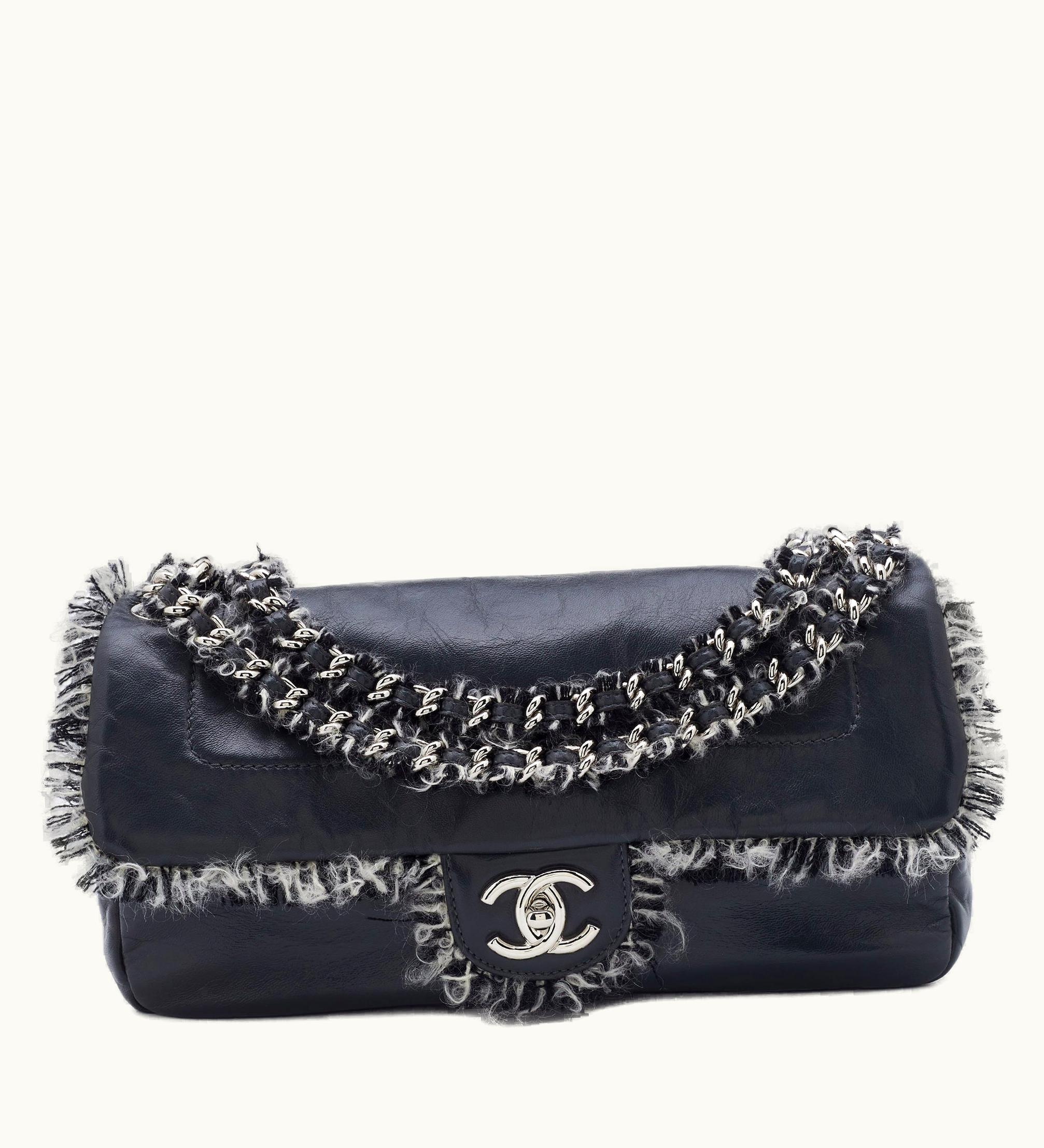 Chanel Chanel Grey Leather Funny Tweed Flap Shoulder Bag