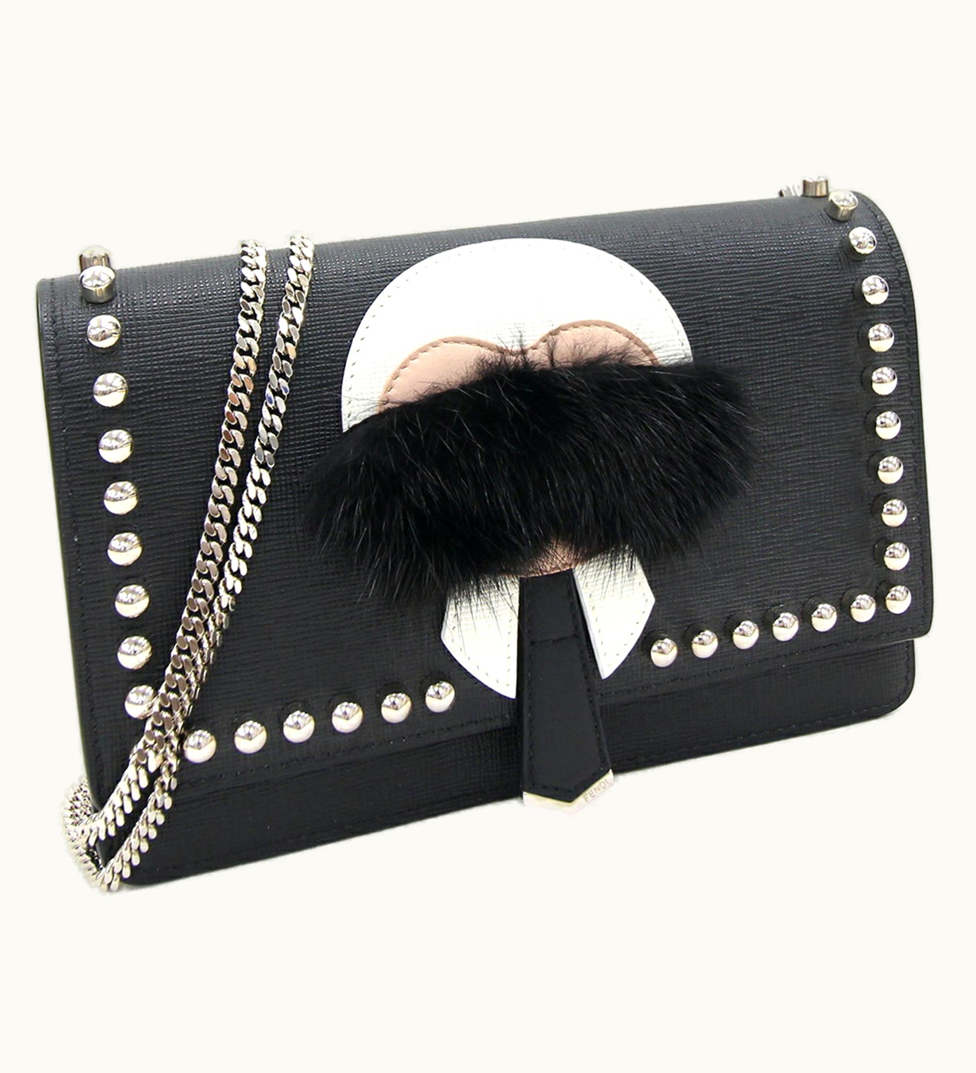 Fendi Fendi Chain Karl Lagerfeld 8M0346 Black Leather Shoulder Studs Ladies