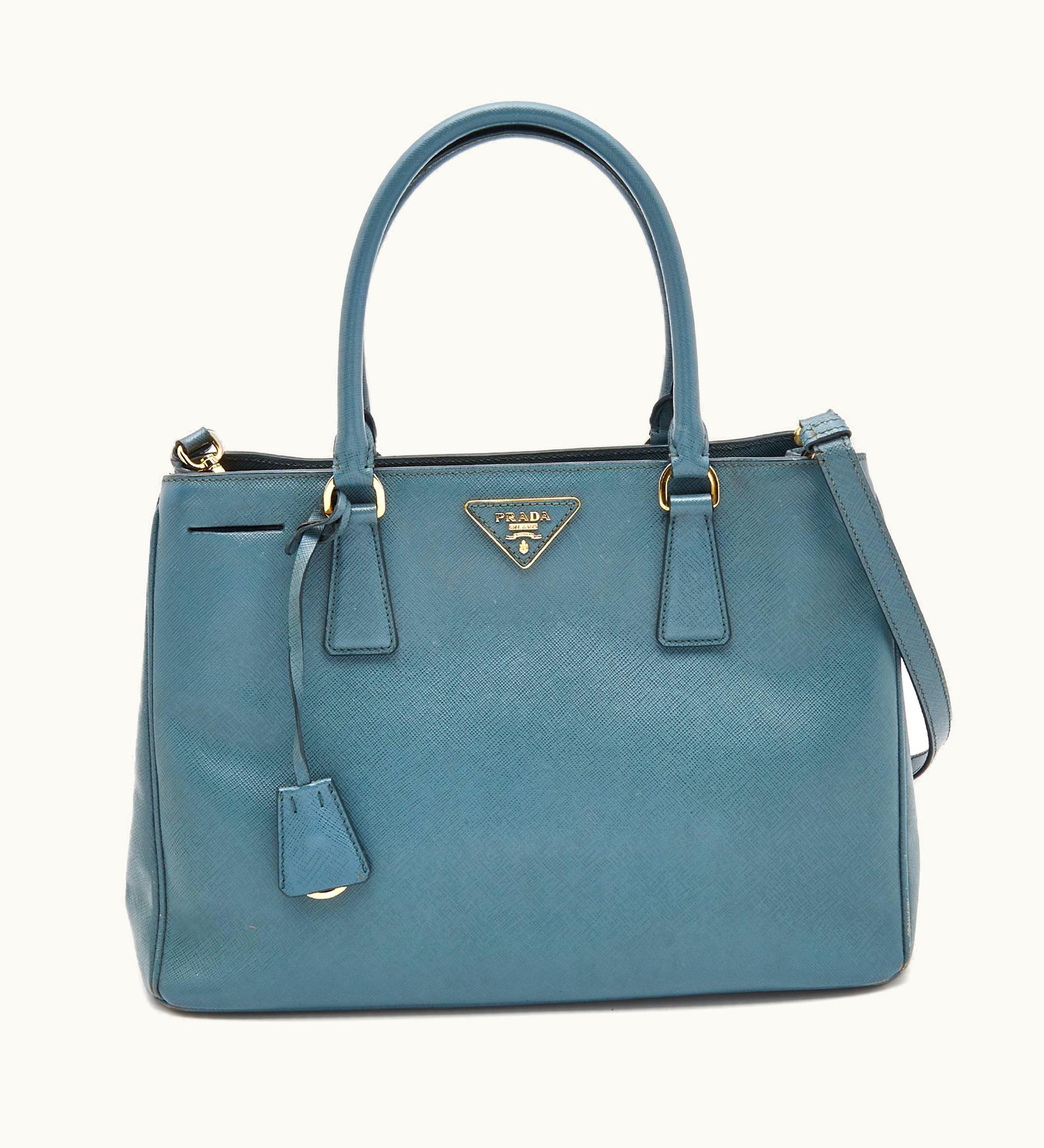 Prada Prada Blue Saffiano Lux Leather Medium Galleria Double Zip Tote