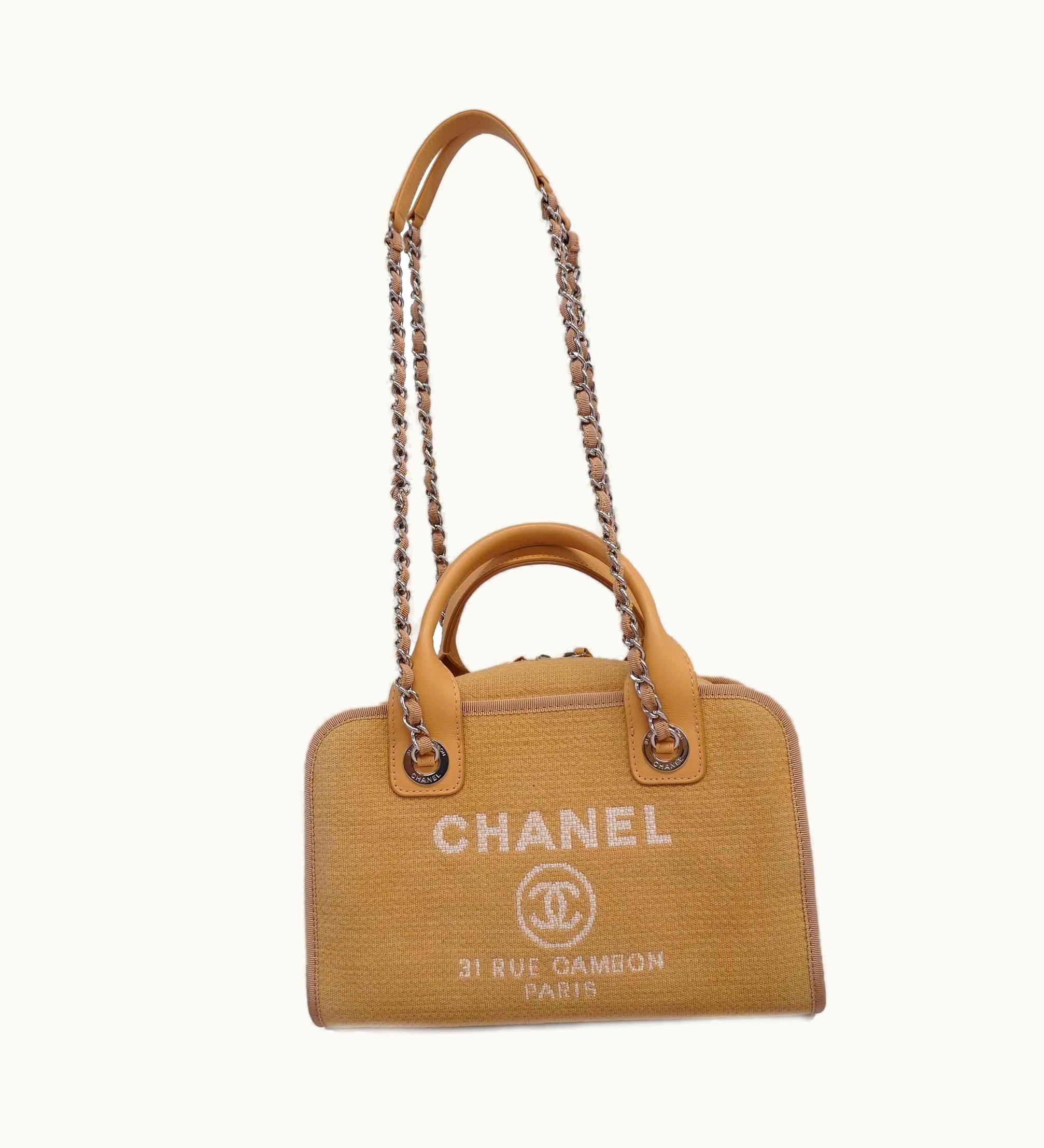 Chanel Chanel Deauville 2Way Bag Chain Shoulder Canvas Handbag, Shoulder Bag Beige