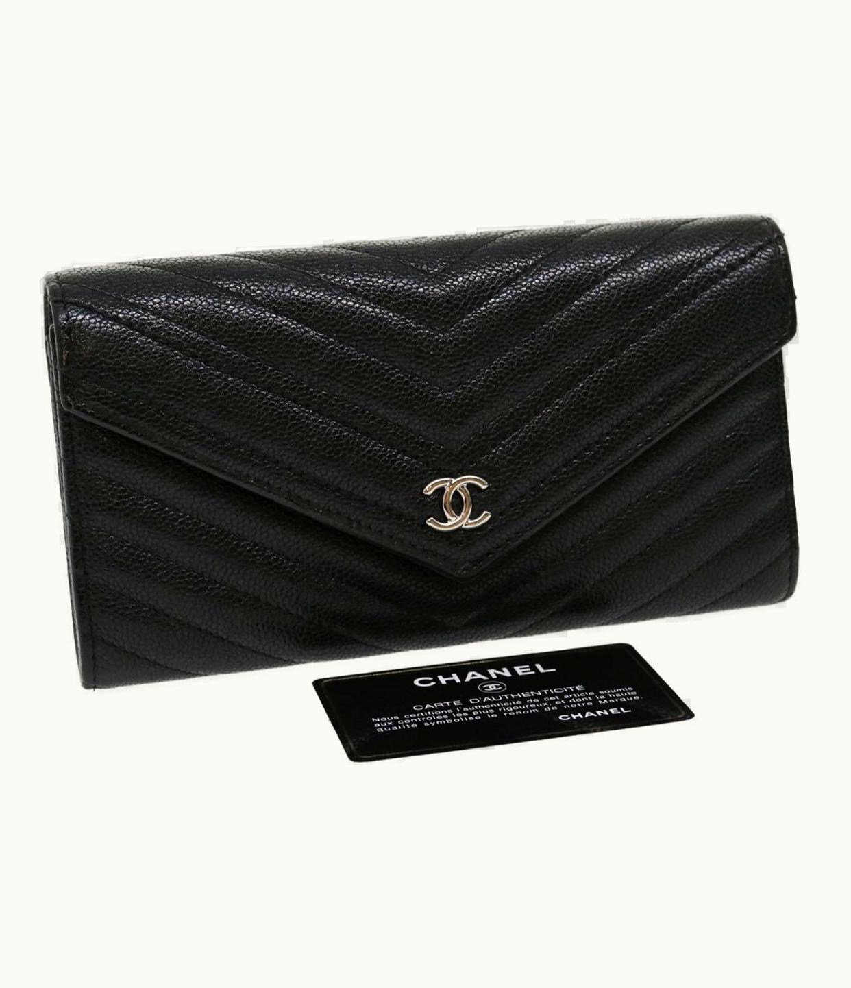 Chanel Chanel V Stitch Long Wallet Caviar Skin Black CC