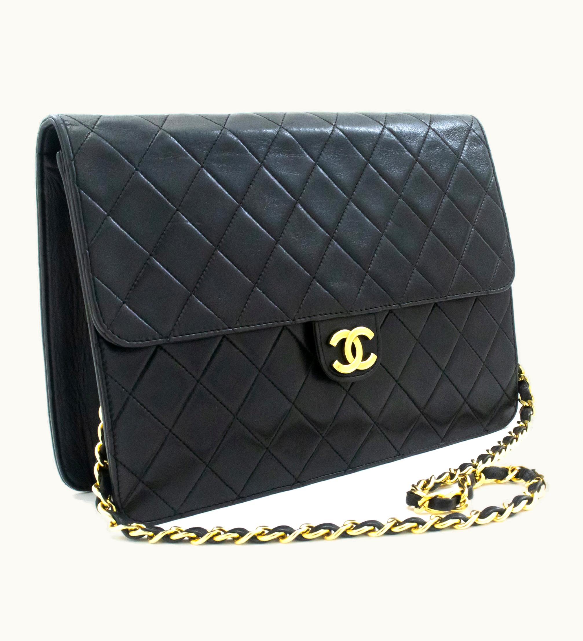 Chanel CHANEL Vintage Classic Shoulder Bag Clutch Black Lambskin