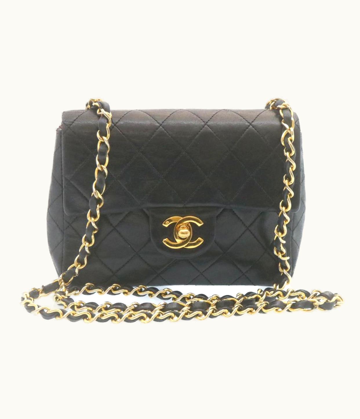 Chanel Chanel Mini Matelasse Chain Flap Shoulder Bag Lamb Skin Black Gold