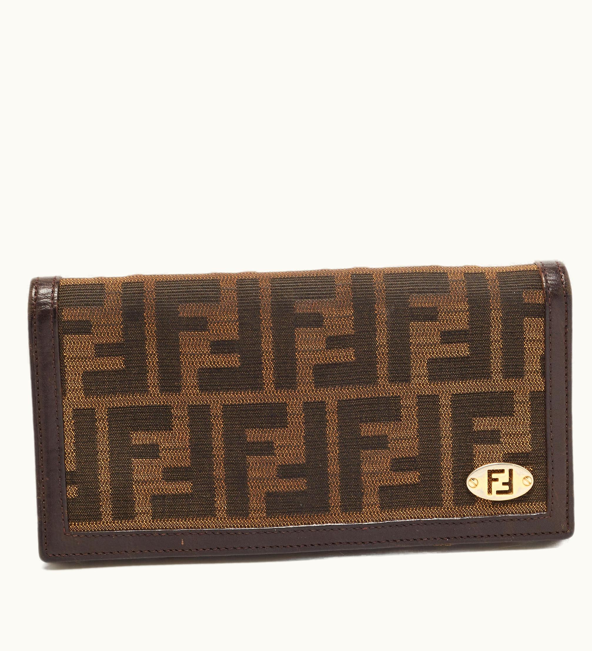 Fendi Fendi Tobacco Zucca Canvas And Leather Ff Flap Continental Wallet