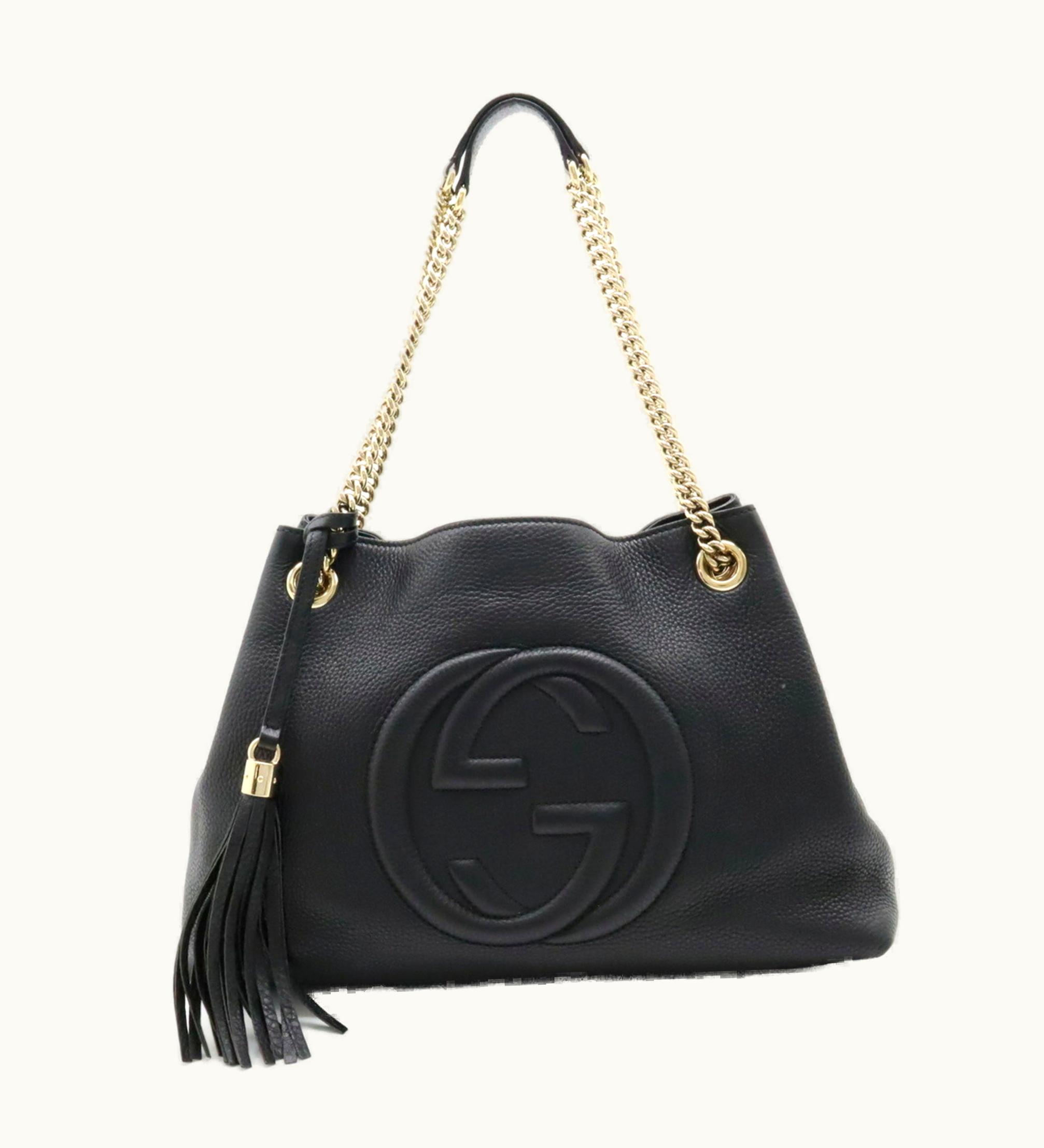Gucci Gucci Soho Interlocking G Chain Bag Shoulder Tote Leather Black