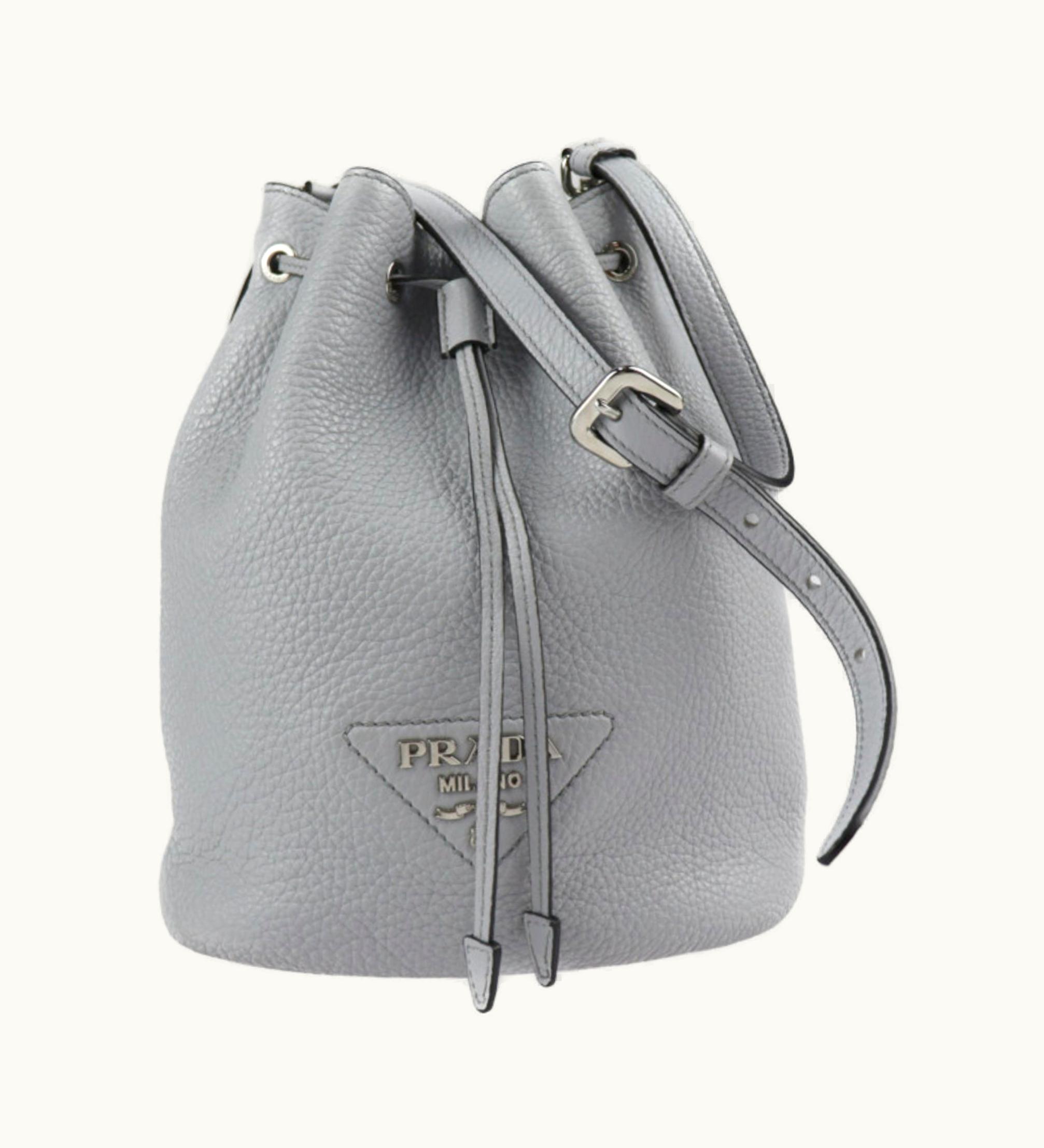 Prada Prada Shoulder Bag 1Be060 Leather Gray Silver Hardware Drawstring Triangle Logo Plate