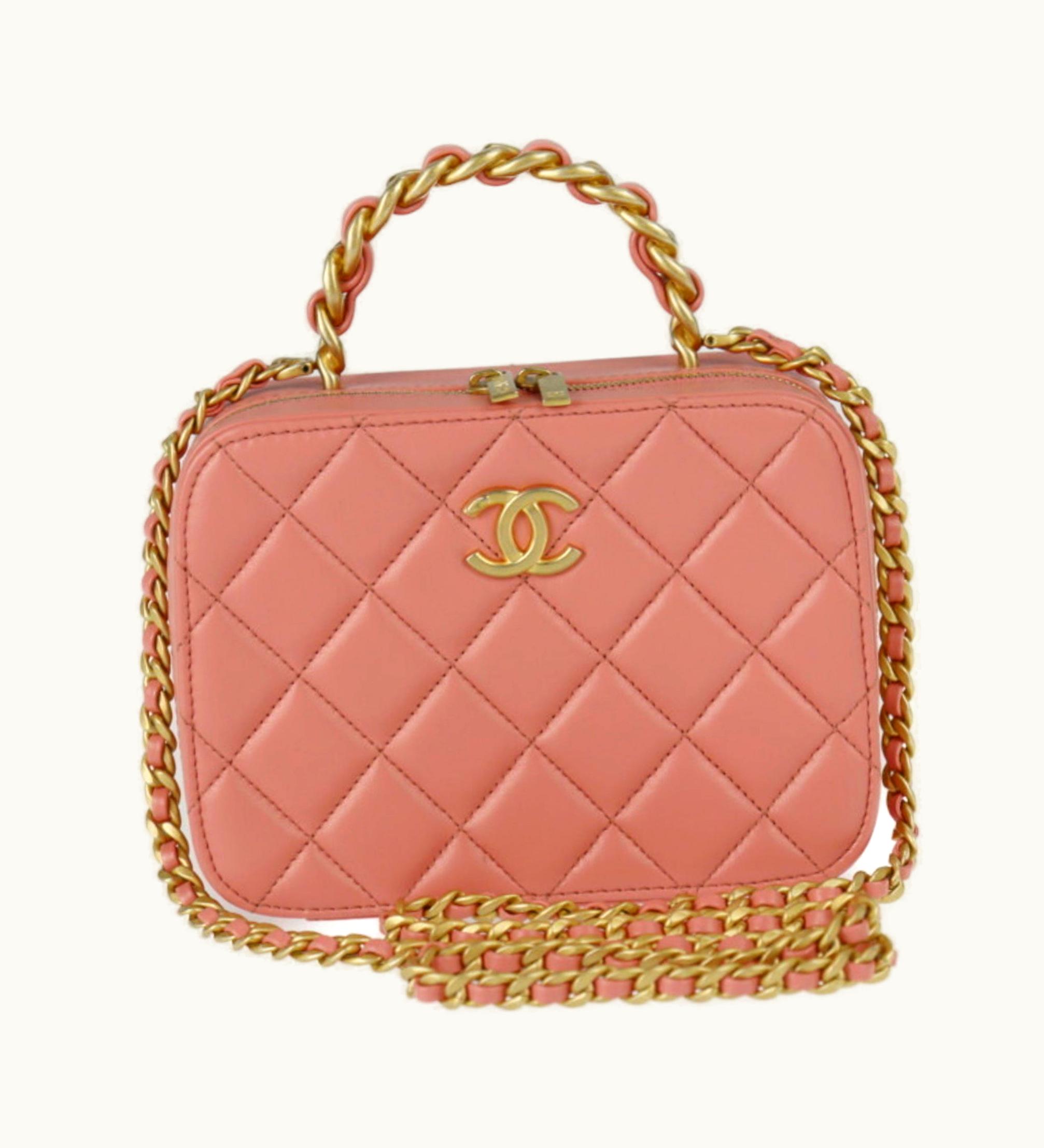 Chanel Chanel Small Vanity Shoulder Bag As3318 Leather Pink Series Gold Metal Fittings Top Handle Case Matrasse Coco Mark Chain 2Way Handbag Round Fastener
