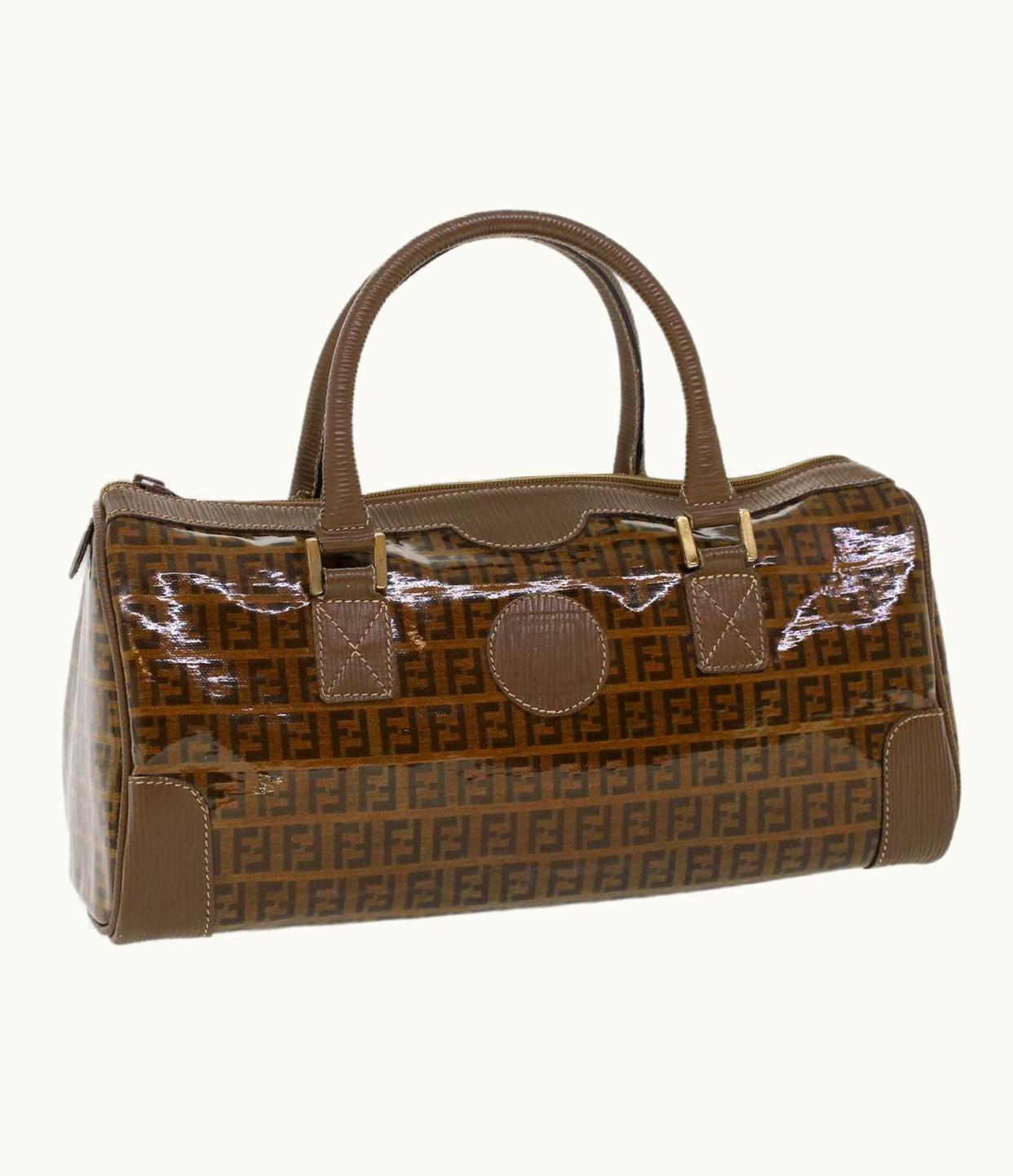 Fendi Fendi Zucchino Canvas Hand Bag Enamel Brown