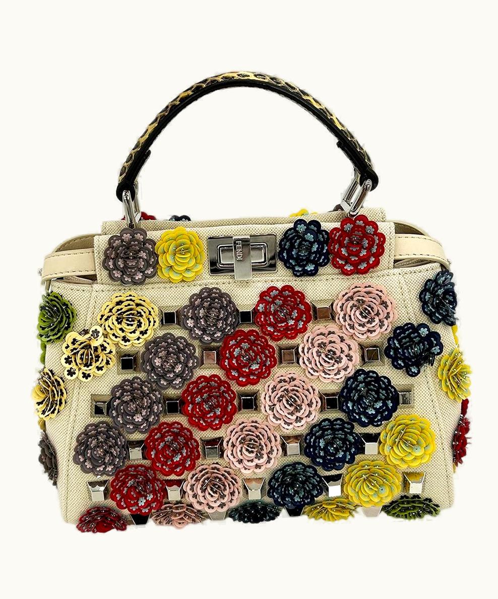 Fendi Fendi Peekaboo Mini Floral Canvas Satchel Bag