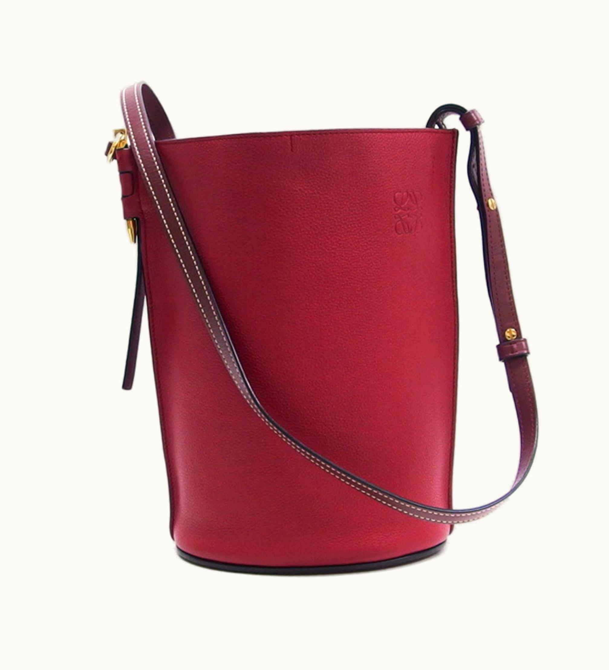 Loewe Loewe Gate Bucket Shoulder Bag Leather Red Bordeaux Anagram